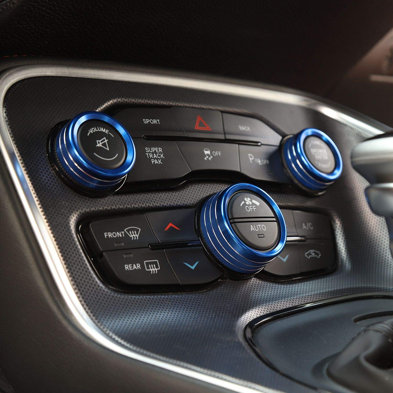 Keptrim AC Knobs - Blue Aluminum Air Conditioner Switch Button Replacement for 2015-2020 Dodge Challenger/Charger/Chrysler 300/300s & 2013-2018 Ram - 3pcs Set - Perfect for Interior Upgrade & Climate Control Enhancement