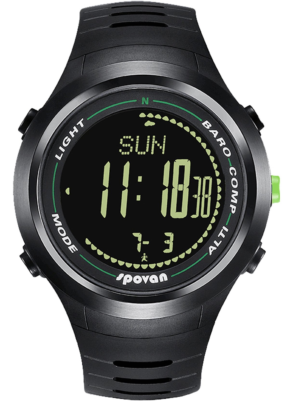 Spovan Digital Compass Altimeter Barometer Watch - Outdoor Sports & Fitness Tracker for Hiking, Climbing, Running - Black
