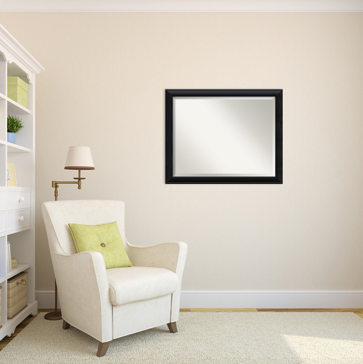 Amanti Art 26x32 Inch Black Rectangle Wall Mirror - Modern Wood Frame with Beveled Edge for Bathroom & Living Room Decor - Hangs Horizontally or Vertically - Perfect for Vanity, Entryway, and Bedroom Accent