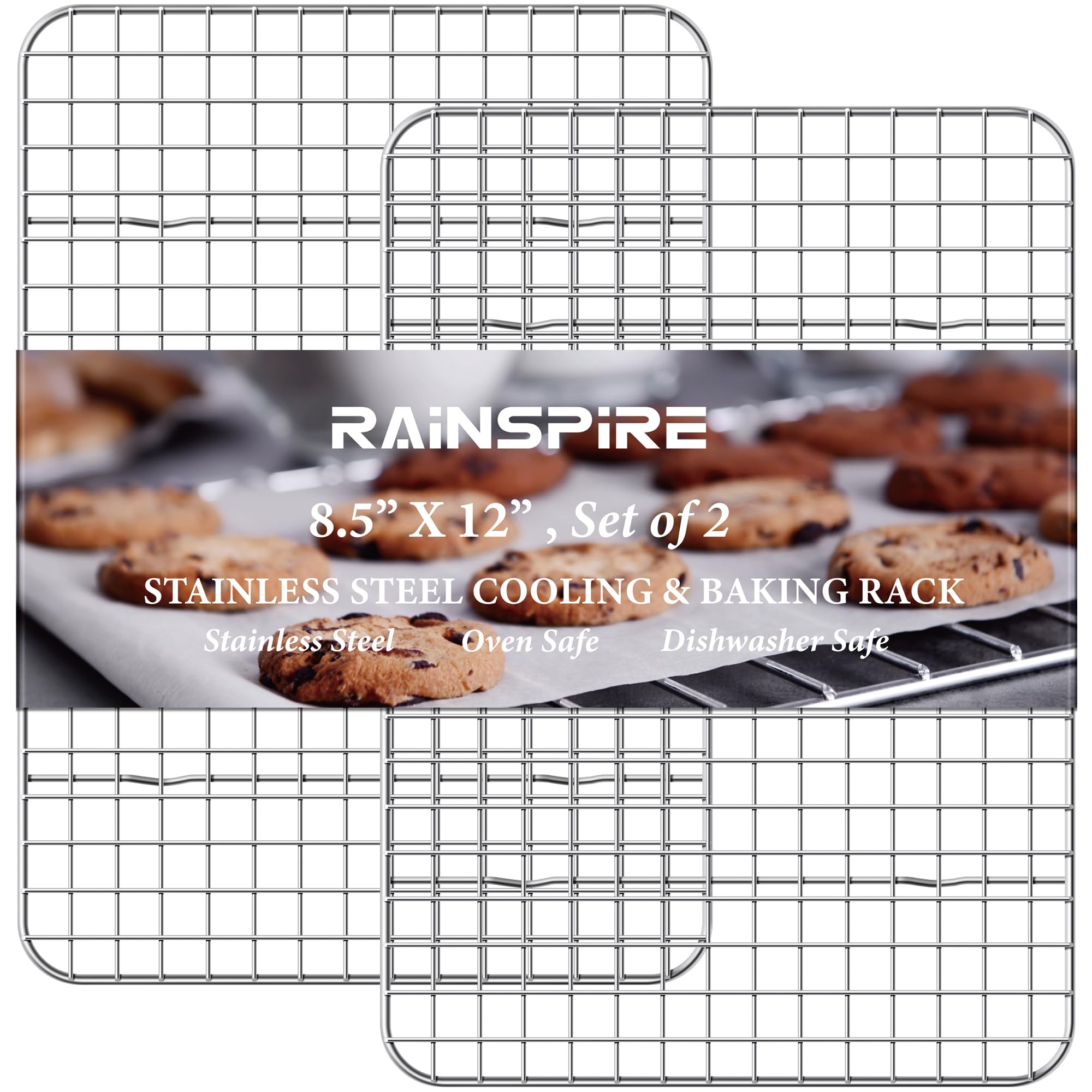Premium Stainless Steel Cooling Rack Set (2-Pack) - Heavy Duty Oven Safe Baking & Cooking Wire Rack - Fits Quarter Sheet Pans 8.5