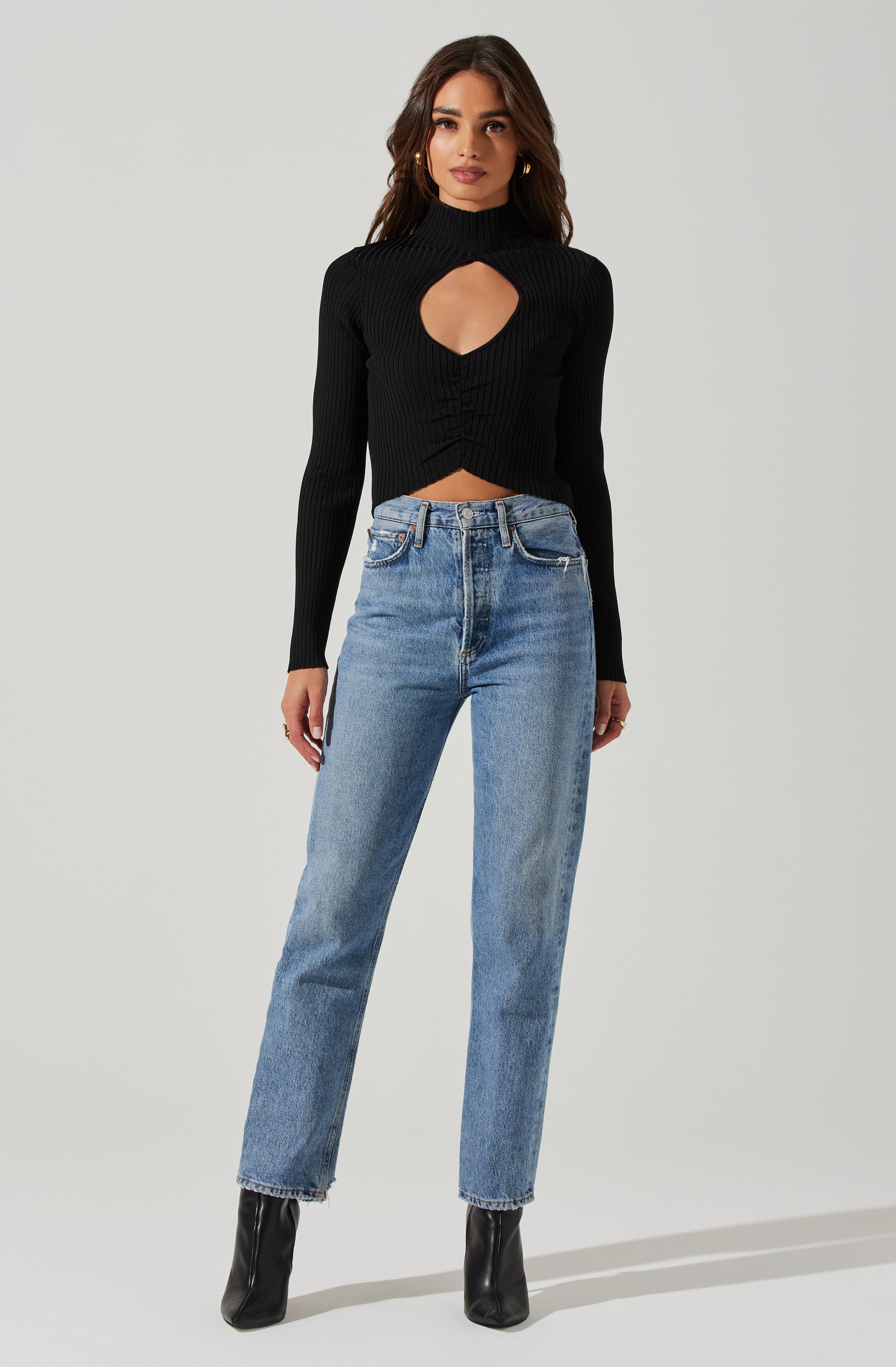 Elia Mock Neck Cutout Sweater Women's Fashion Knit Top | Trendy Winter Pullover for Casual Outfits & Date Nights