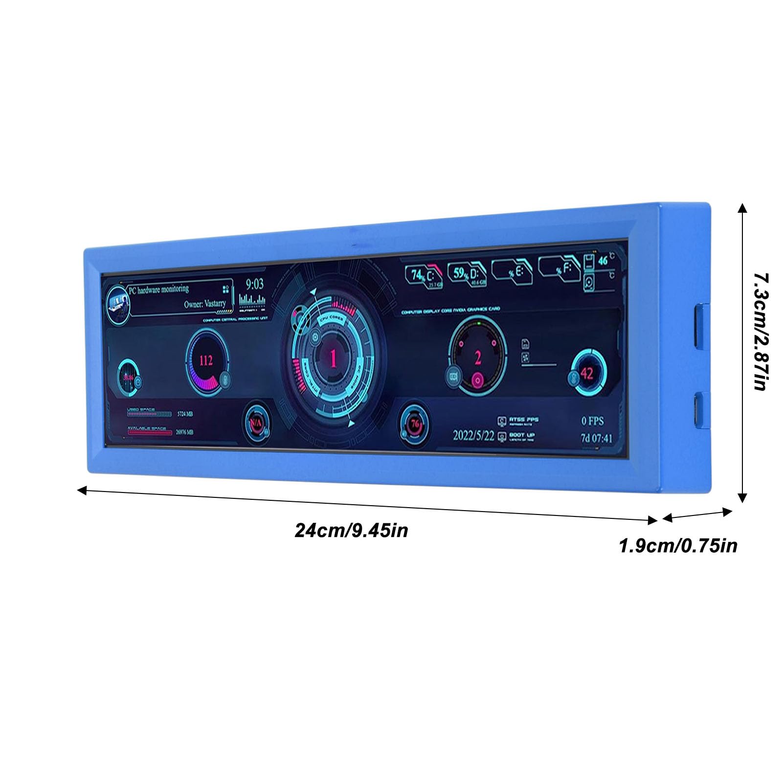 Sxhlseller 8.8 Inch PC Temperature Monitor - HD IPS 1920x480 LCD Secondary Display for CPU/GPU Stats with Real-Time Data (Blue) - Perfect for Gaming Rigs, Workstations & PC Builds