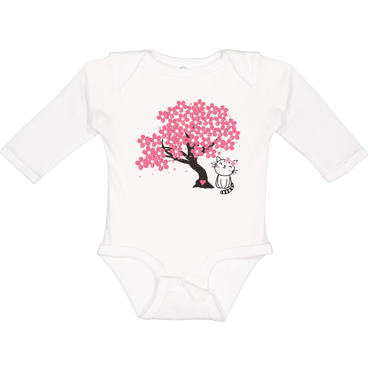Inktastic Japanese Cherry Blossom Cat Print Long Sleeve Baby Bodysuit - Cute & Comfortable Infant Outfit for Family Photos, Special Occasions & Everyday Wear