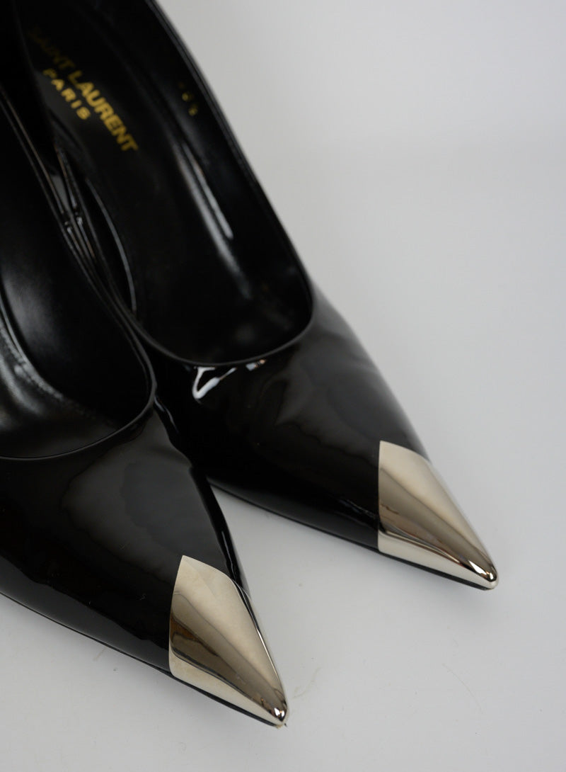 Saint Laurent Black Vernis Décolléte Heels Size 38.5 - Elegant High Heels for Women, Perfect for Evening Parties & Formal Events