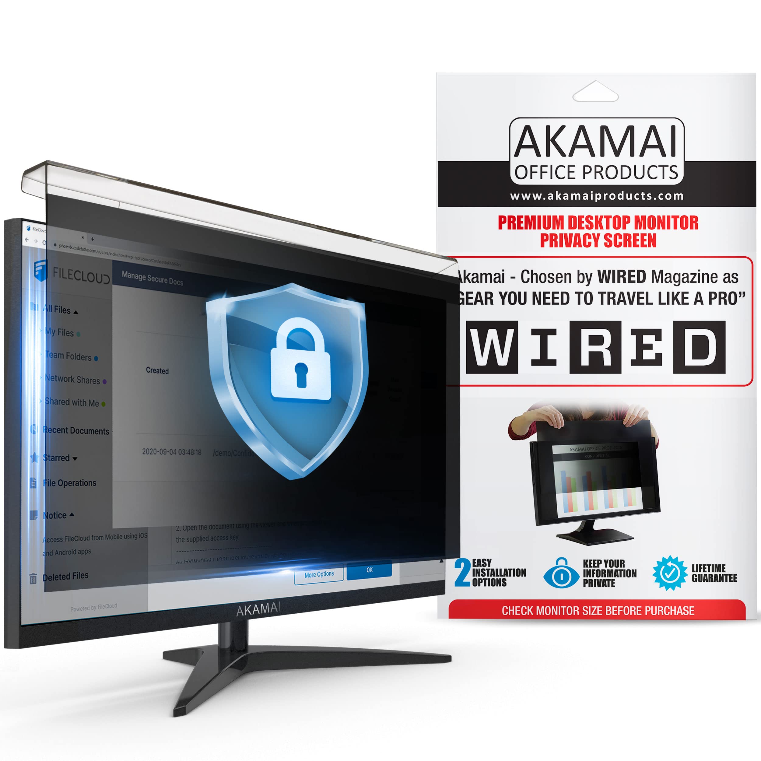 23-24 Inch Acrylic Removable Monitor Privacy Screen - LCD Blackout Security Filter for Desktop Computers - Anti-Glare & Anti-Spy Screen Protector by Akamai (Fits 23-24 Inch Diagonally Measured Monitors) - Perfect for Office Work, Banking Security & Home Privacy Protection