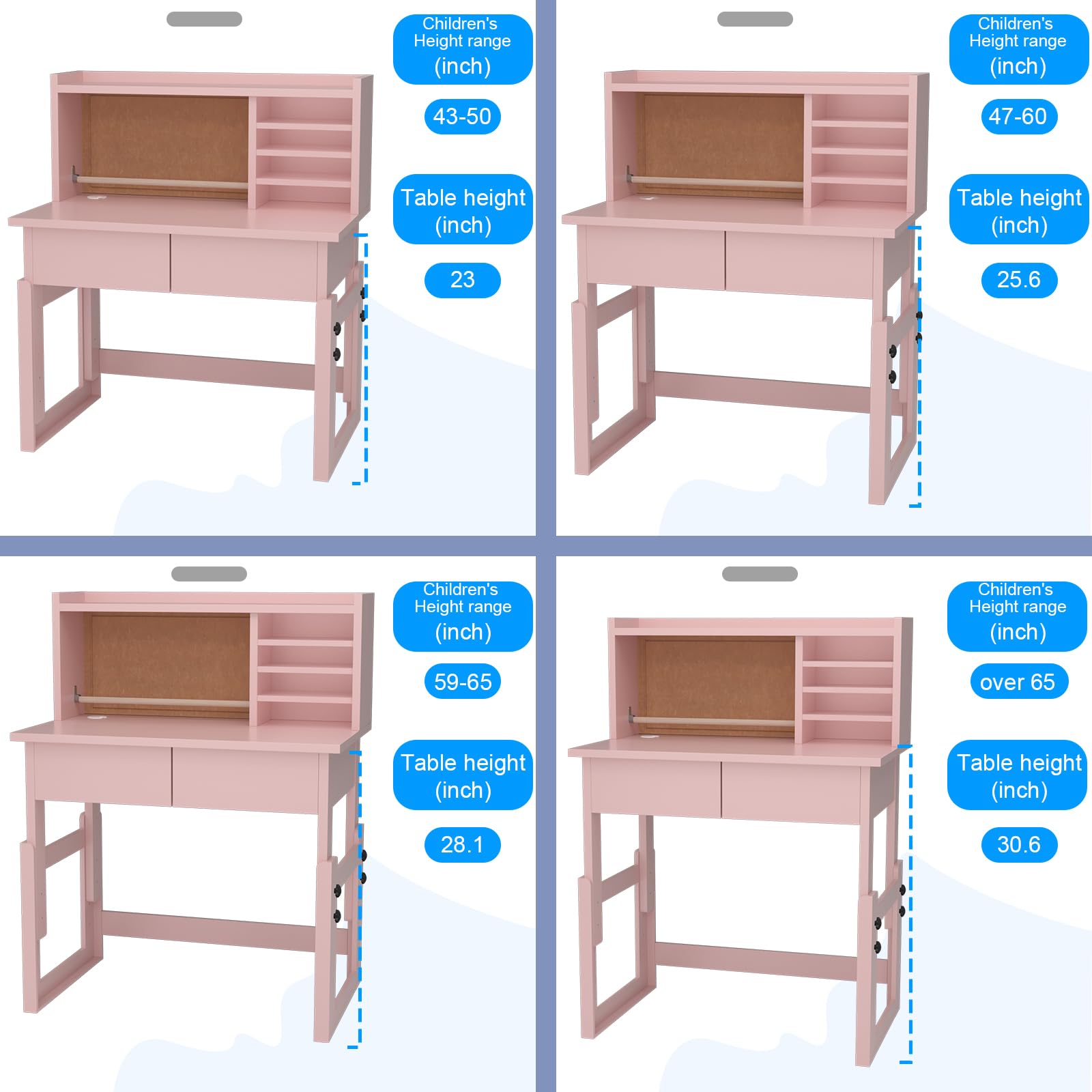 Ergonomic Height Adjustable Kids Study Desk with 2 Drawers & Chair Set - Pink Children's Art Table for 5-18 Years Old - Perfect for Homework, Drawing & Storage in Bedroom or Playroom