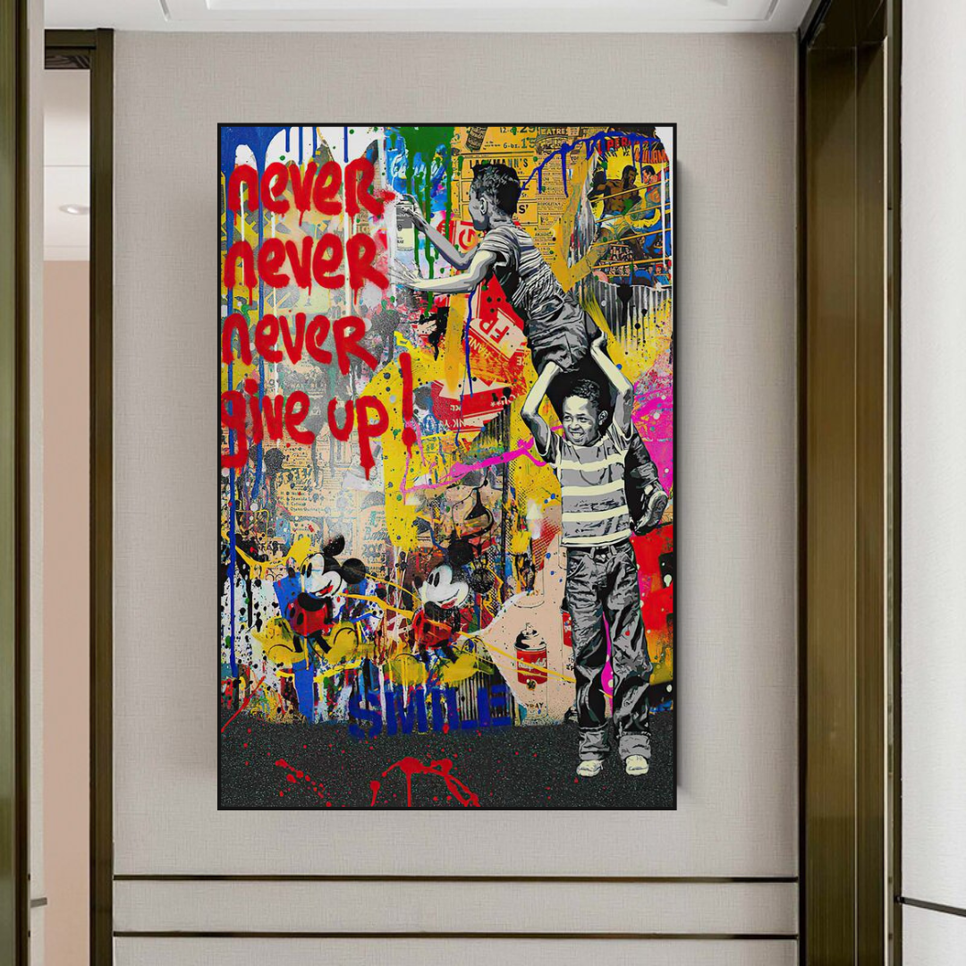 Banksy Never Give Up Poster - Authentic Street Art Print for Home & Office Decor | Urban Wall Art Gift for Art Lovers