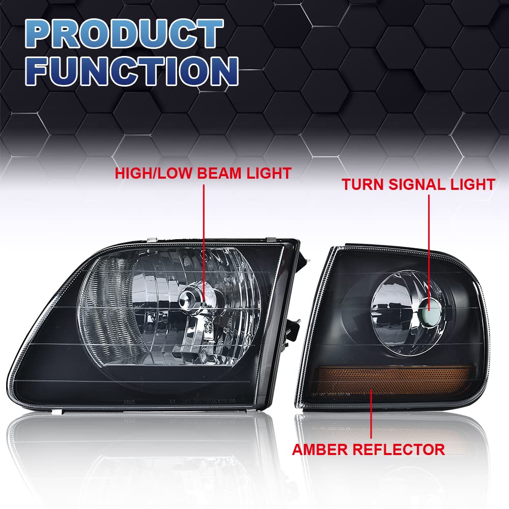 PIT66 Smoky Headlights for Ford F150 Expedition F250 - Amber Reflector for Night Driving