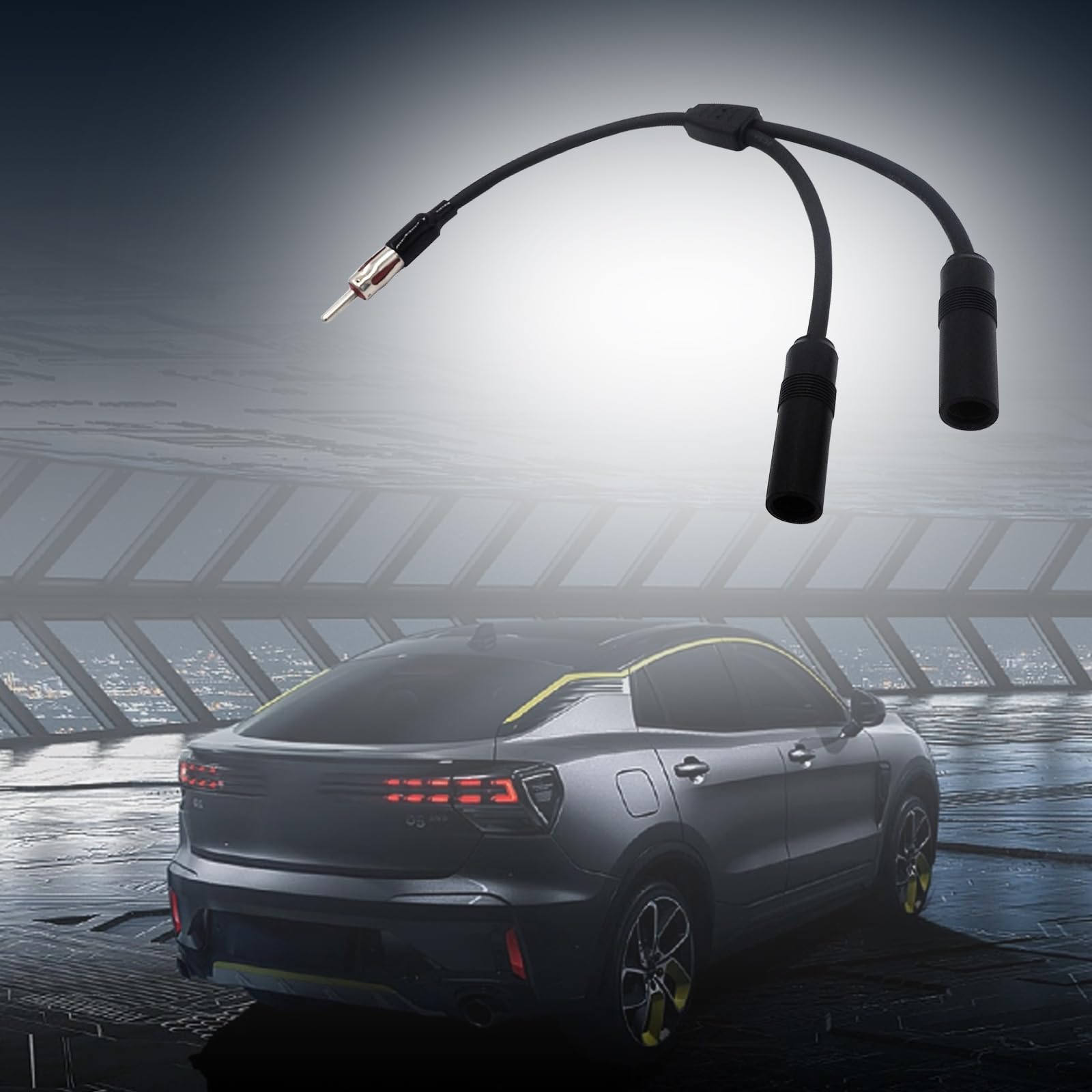ZKFAR 1PC Car AM FM Radio Antenna Cable Adapter - Male to Dual Female Extension Cord for Most Vehicle Media Receivers & Players (Black) | Perfect for Car Audio Upgrades & Antenna Signal Boosting