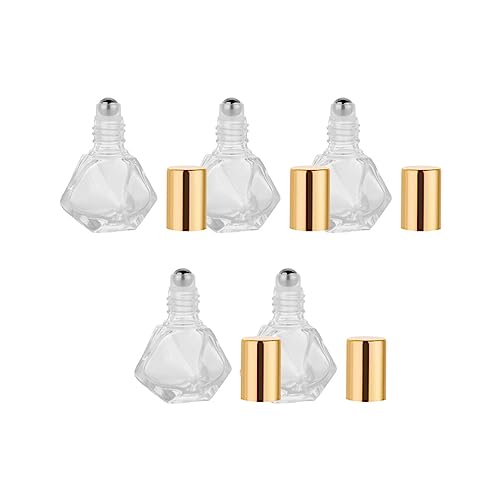 5pcs 5ML Mini Crystal Glass Roller Bottles - Refillable Essential Oil Roll On with Stainless Steel Balls - Empty Travel Perfume Sample Containers for Aromatherapy, DIY Blends & On-the-Go Use