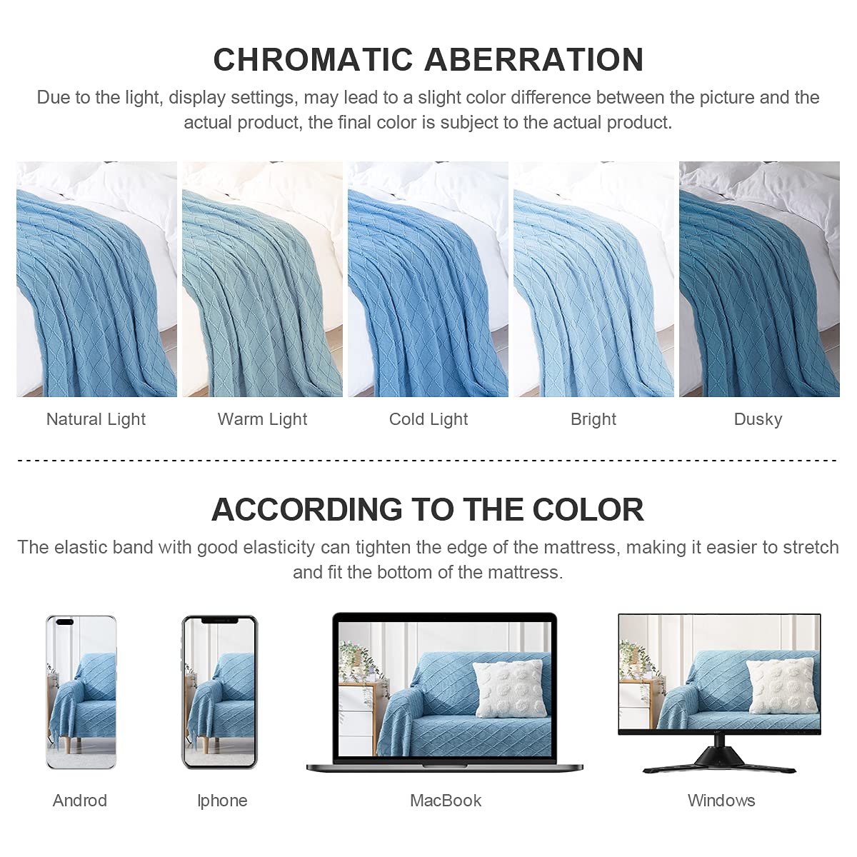 BOURINA Blue Knitted Throw Blanket 50x90 Inches - Ultra Soft Textured Solid Blanket for Sofa, Couch, Bed - Cozy Decorative Cover for Living Room, Bedroom & Travel