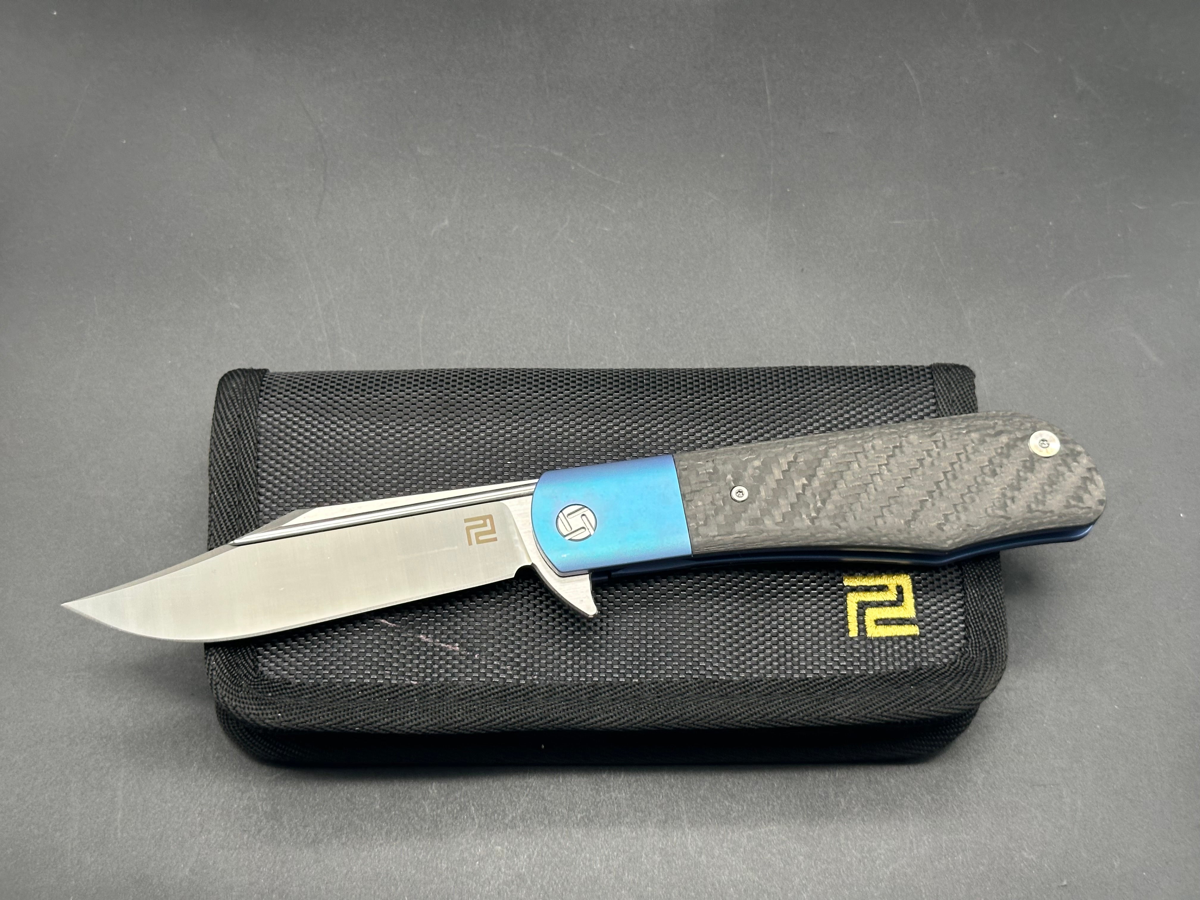 Artisan Cutlery D. Rocket Hyperion Frame Lock Knife - Carbon Fiber/Blue Titanium, Satin Finish (1834G) - EDC Pocket Knife for Outdoor, Camping & Everyday Carry