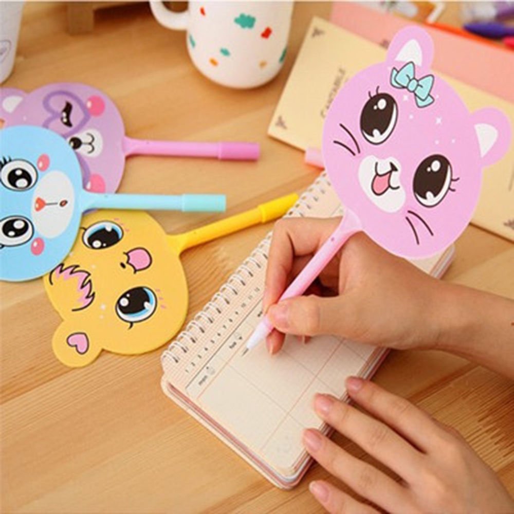 Cute Cartoon Animal Hand Fan Gel Pen Set - 6PCS Creative Ballpoint Pens for Office, School & Art Supplies | Perfect for Note Taking, Journaling & Gift Giving