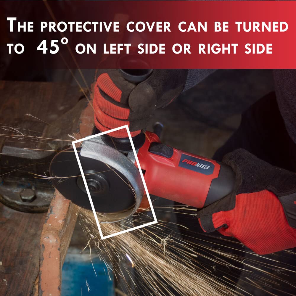 PROMAKER 6.5-Amp 4-1/2 Inch (115mm) Angle Grinder with 750W Power, Includes Grinding Wheel & 2 Extra Carbon Brushes - PRO-ES750 - Perfect for Metal Cutting, Polishing, and DIY Home Improvement Projects
