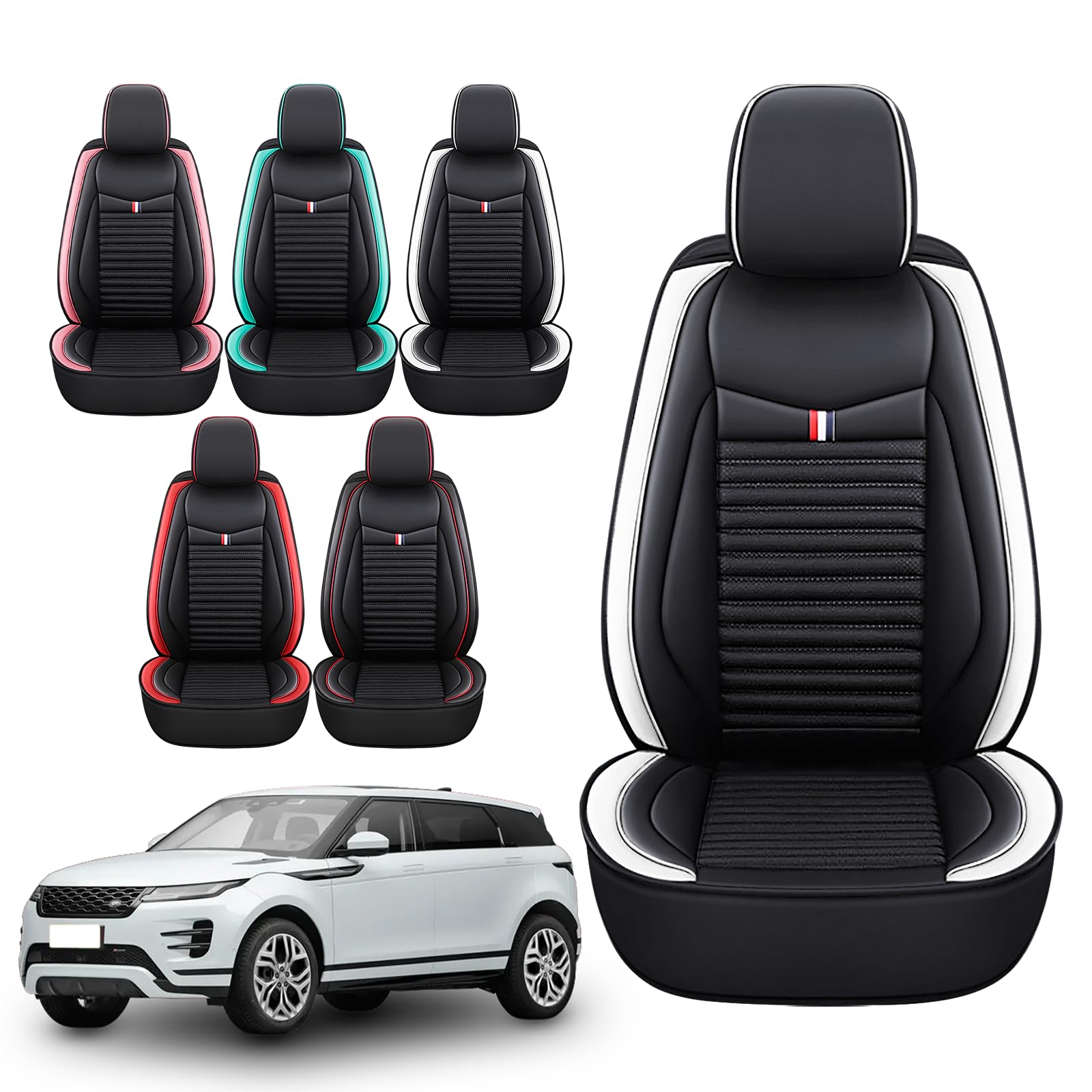 Premium Leather Car Seat Cover for Land Rover Discovery Sport 2015-2025 | Universal Anti-Slip Design Fits Most Cars, Sedans, SUVs & Trucks | Black & White | Perfect for Daily Commute, Road Trips & Car Protection