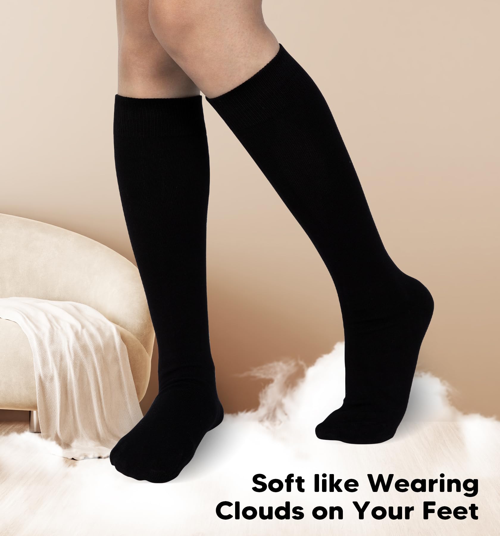 4 Pairs Bamboo Knee High Socks for Women - Breathable Thin Dress Socks - Lightweight Stockings for Work, Yoga & Everyday Comfort