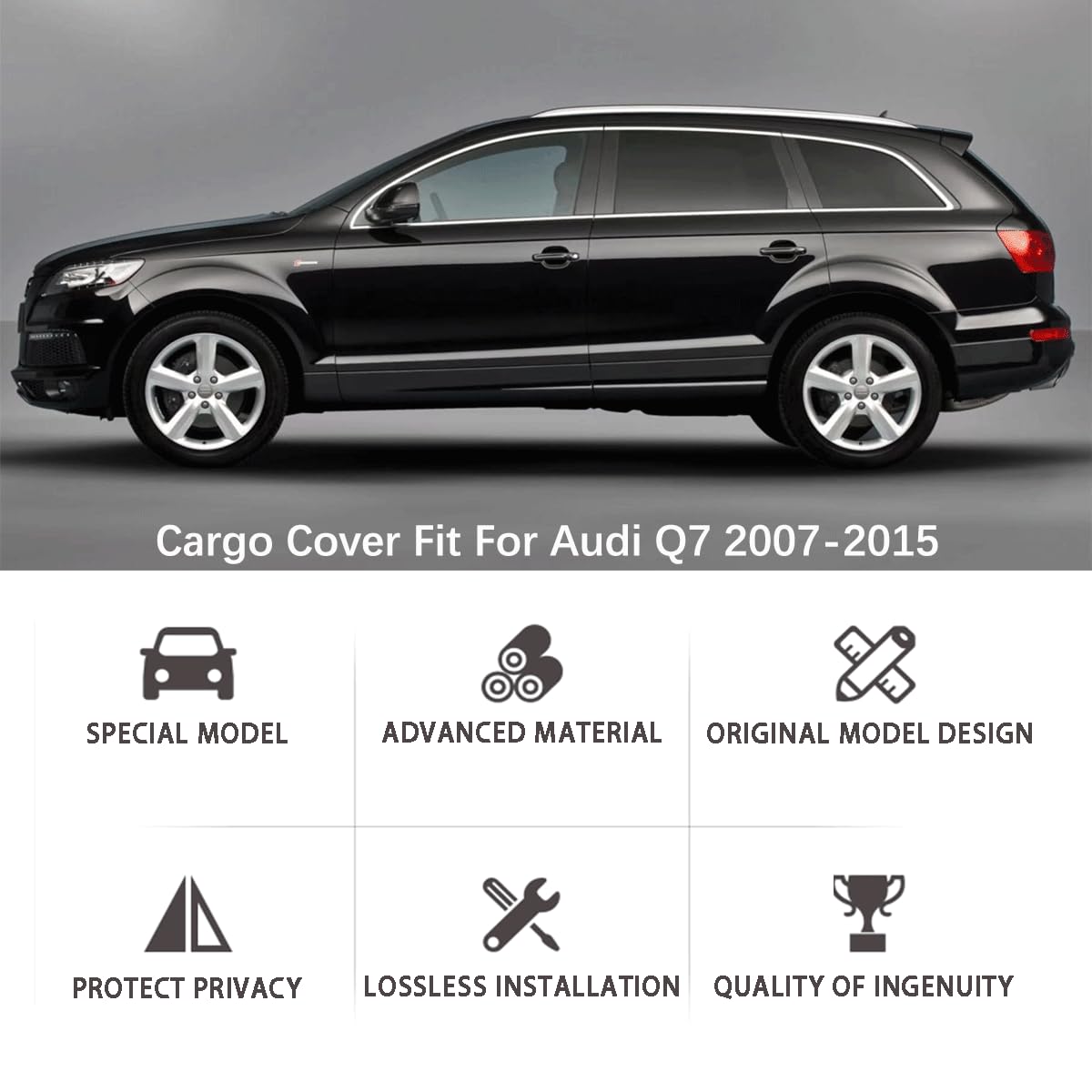 Premium Retractable Cargo Cover for 2007-2015 Audi Q7 - Trunk Security Shade, Privacy Screen & UV Protection - Perfect for Road Trips, Grocery Hauling and Vehicle Security