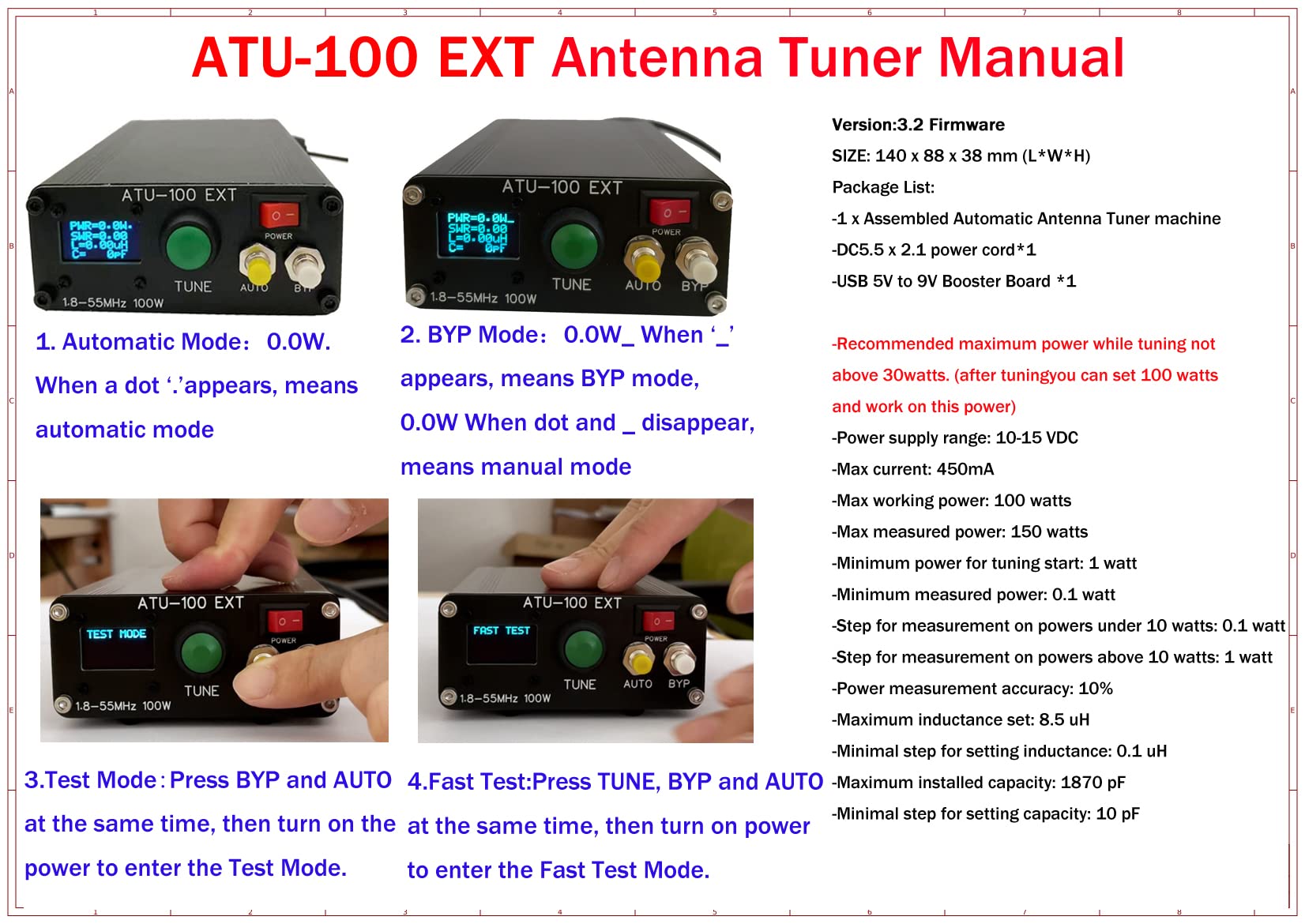 Malahit ATU-100 EXT Antenna Tuner 1.8-50MHz HF Radio Tuner with 7x7 OLED Display | 3.2 Firmware | USB Cable Included | Perfect for Ham Radio, Shortwave Listening & Emergency Communication (No Battery)