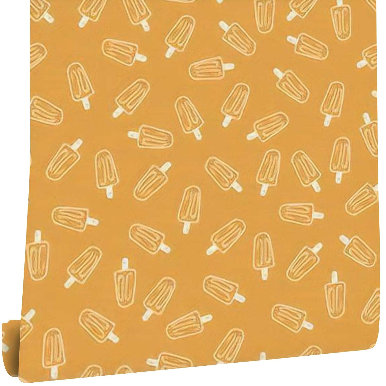Modern 3D Orange Ice Cream Pattern Peel and Stick Wallpaper - Removable Doodle Wall Mural for Living Room, Bedroom & TV Background - Self-Adhesive Home Decor for Kids Room, Nursery & Office