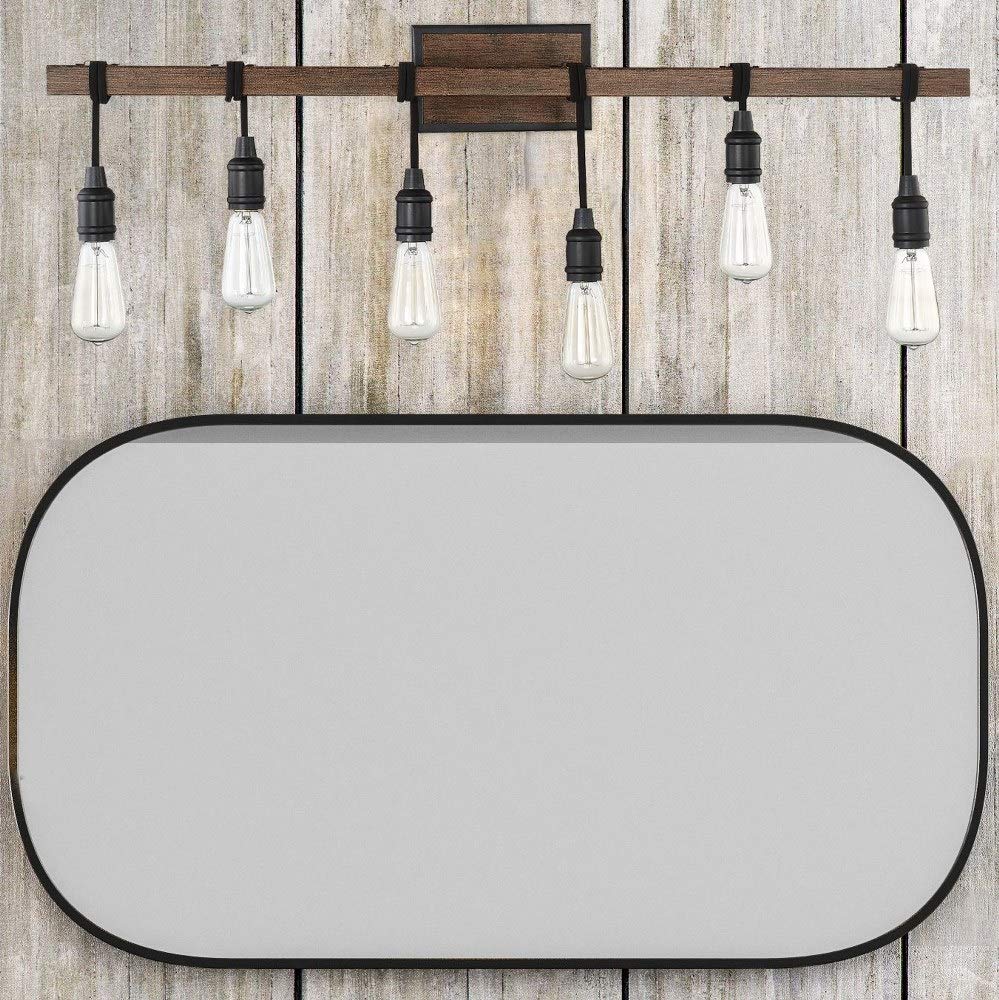 Vintage Farmhouse 6-Light Bathroom Vanity Bar with Exposed Edison Bulbs - Industrial Pendant Lighting in Durango Finish - 39