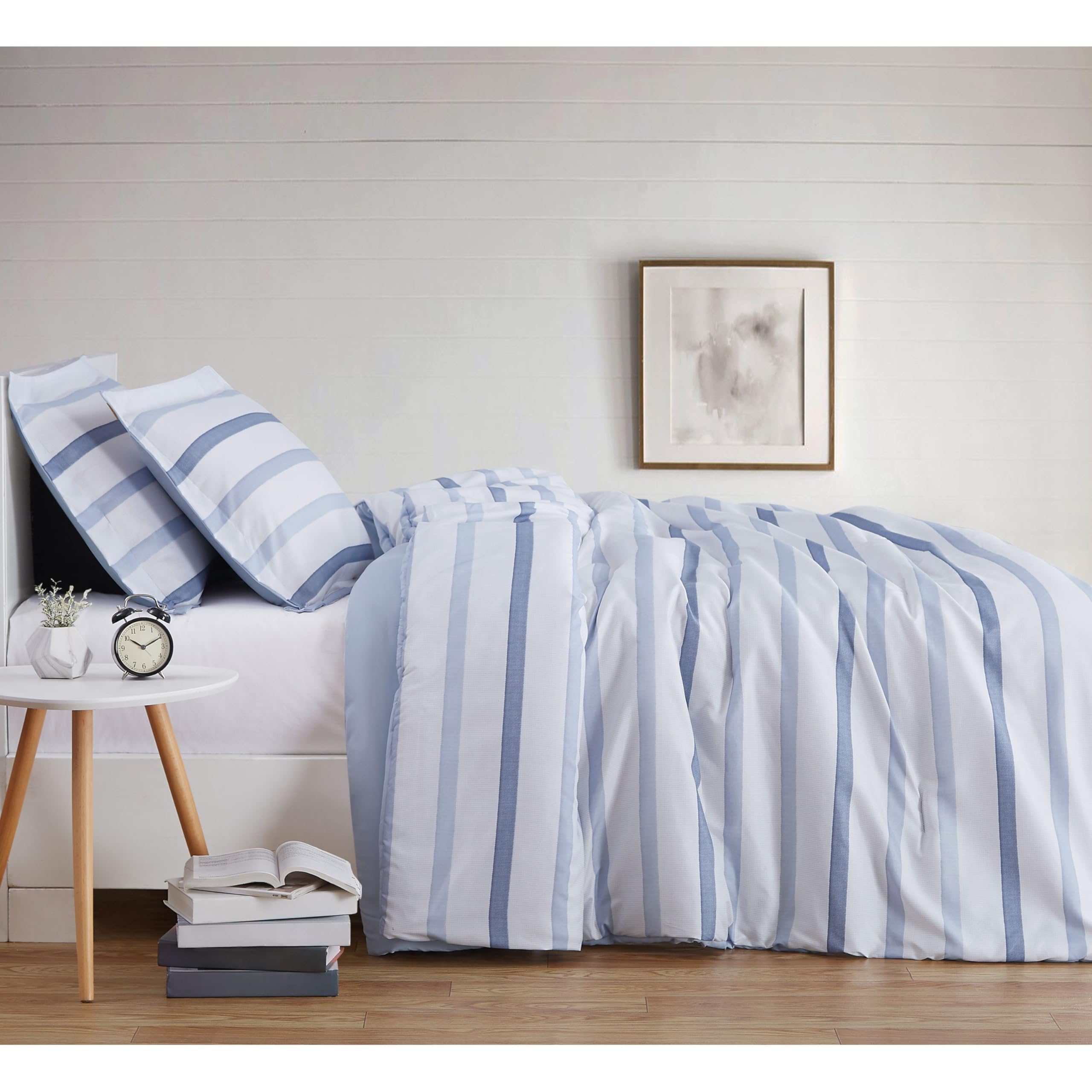 TRULY SOFT Everyday Waffle Stripe Comforter Set - King Size Bedding - Breathable & Cozy for All Seasons - Perfect for Master Bedroom, Guest Room & Dorm