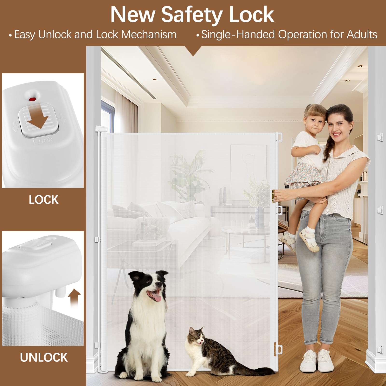60 Inch Extra Tall Retractable Pet Gate - No Jumping Over, Extends to 55