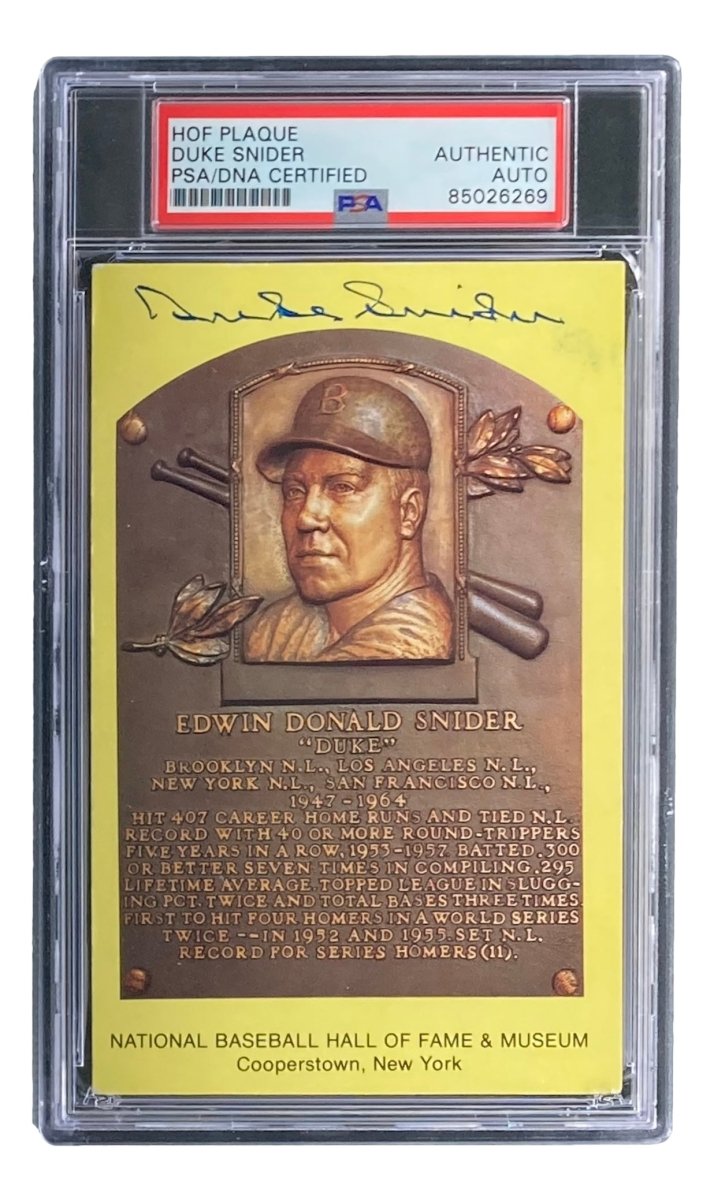 Duke Snider Autographed 4x6 Brooklyn Dodgers HOF Plaque Card - PSA/DNA Certified #85026269 - Perfect for Baseball Memorabilia Collectors & Dodgers Fans Display