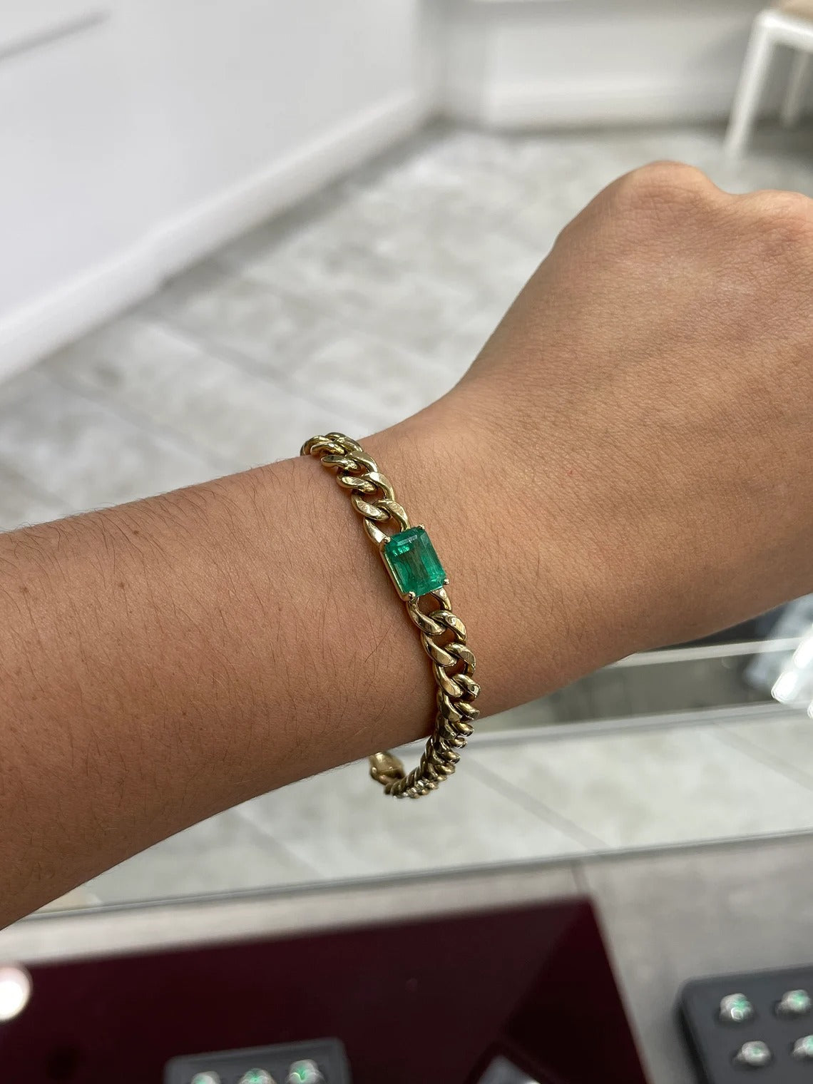 4.87 Carat 14K Gold Unisex Natural Emerald Cut Cuban Link Bracelet - Perfect for Gifts, Weddings & Special Occasions