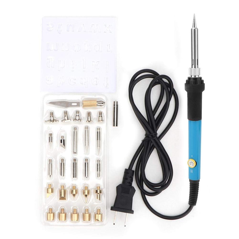 **Pssopp Adjustable Temperature Soldering Iron Kit with 27 Tips - Electric Pyrography Wood Burning Tool for DIY Art, Crafts & Repairs (US Plug, Blue)**    *(Perfect for Wood Burning, Leather Engraving, Jewelry Making & Electronics Soldering)*