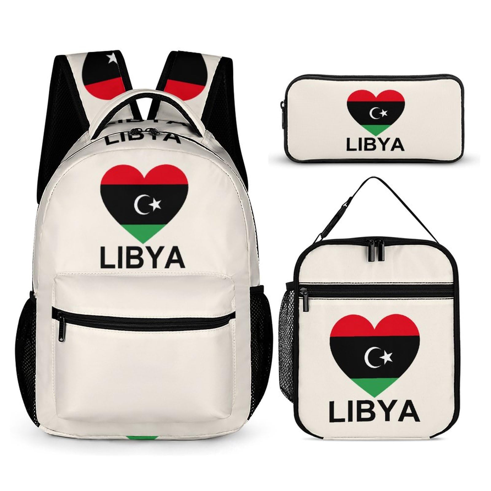 Love Libya 3-Piece Backpack Set - Laptop Daypack, Insulated Lunch Tote Bag & Pencil Case for Work, School & Travel | Perfect for Office, College & Commuting