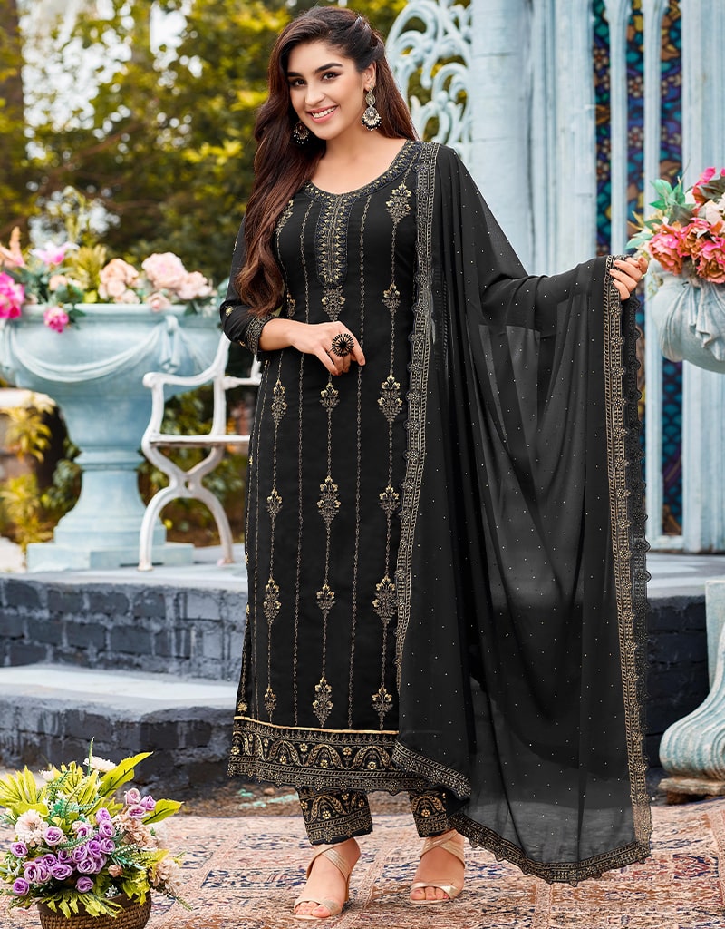 Elegant Black Pant Style Suit - Faux Georgette Fabric for Women | Perfect for Office Wear, Business Meetings & Formal Events