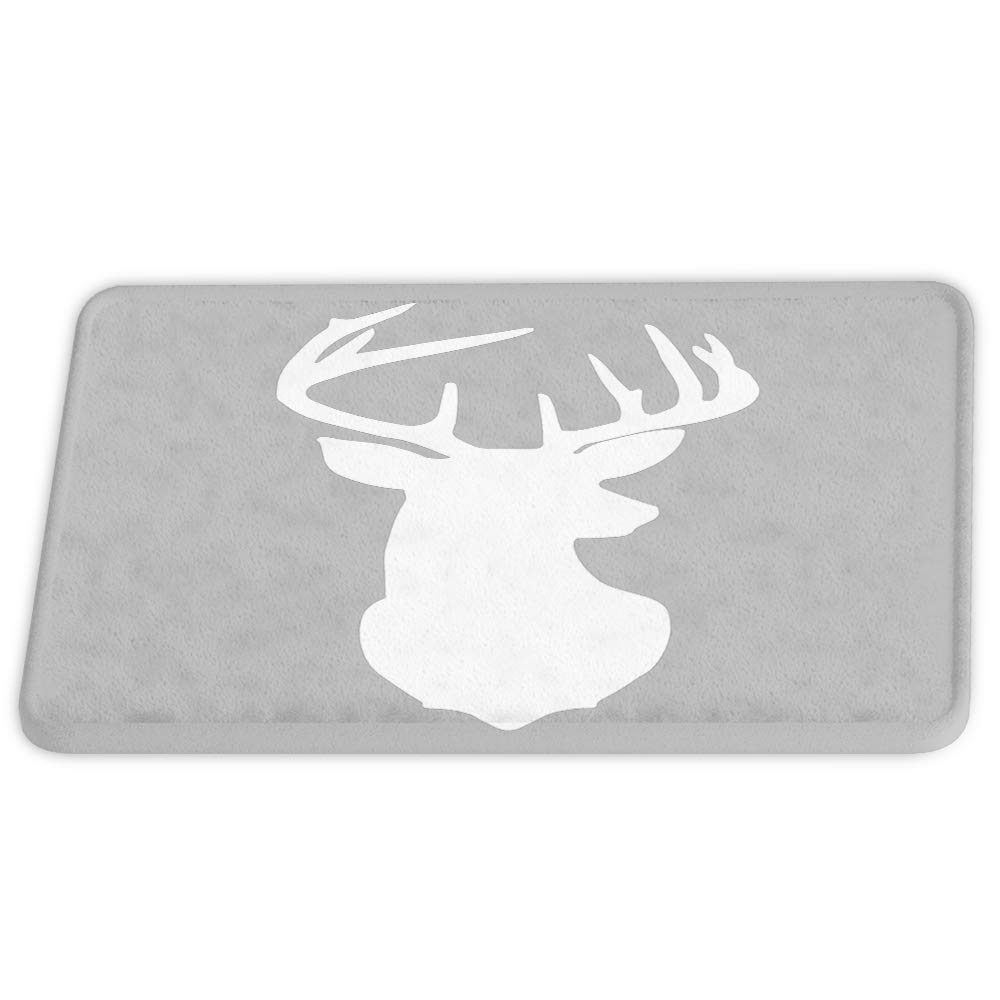 Deer Silhouette Non-Slip Bath Rug - Grey & White Elk Design Coral Velvet Bath Mat with Rubber Backing - Absorbent 17x24 Inch Shower Mat for Bathroom, Kitchen & Entryway Decor - Perfect for Modern Home, Spa & Guest Room Flooring