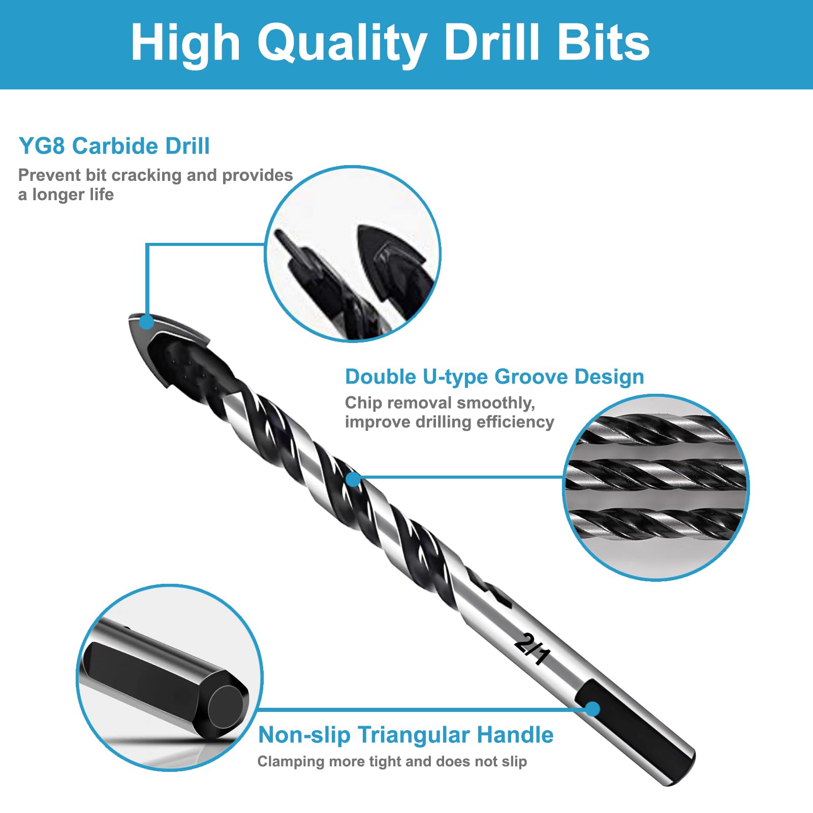 12Pcs Professional Masonry Drill Bit Set - 1/8