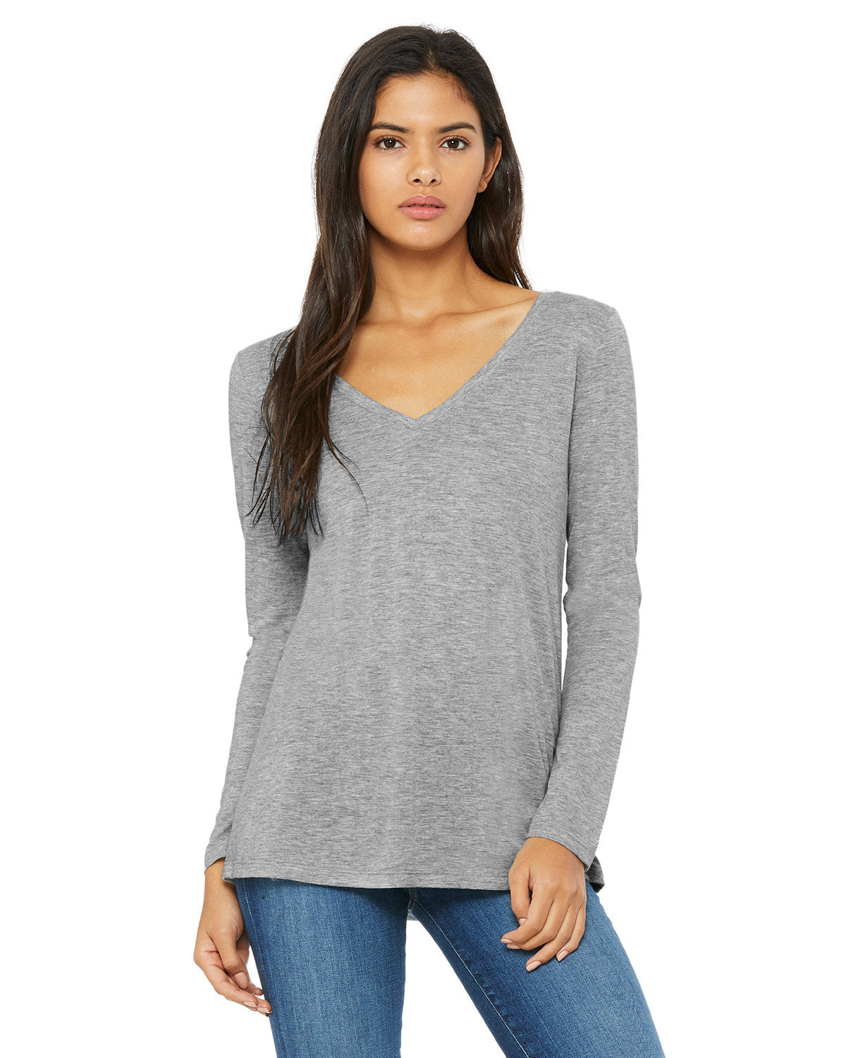 Bella + Canvas 8855 Women's Soft Flowy Long Sleeve V-Neck T-Shirt - Perfect for Casual Wear, Layering & Everyday Comfort