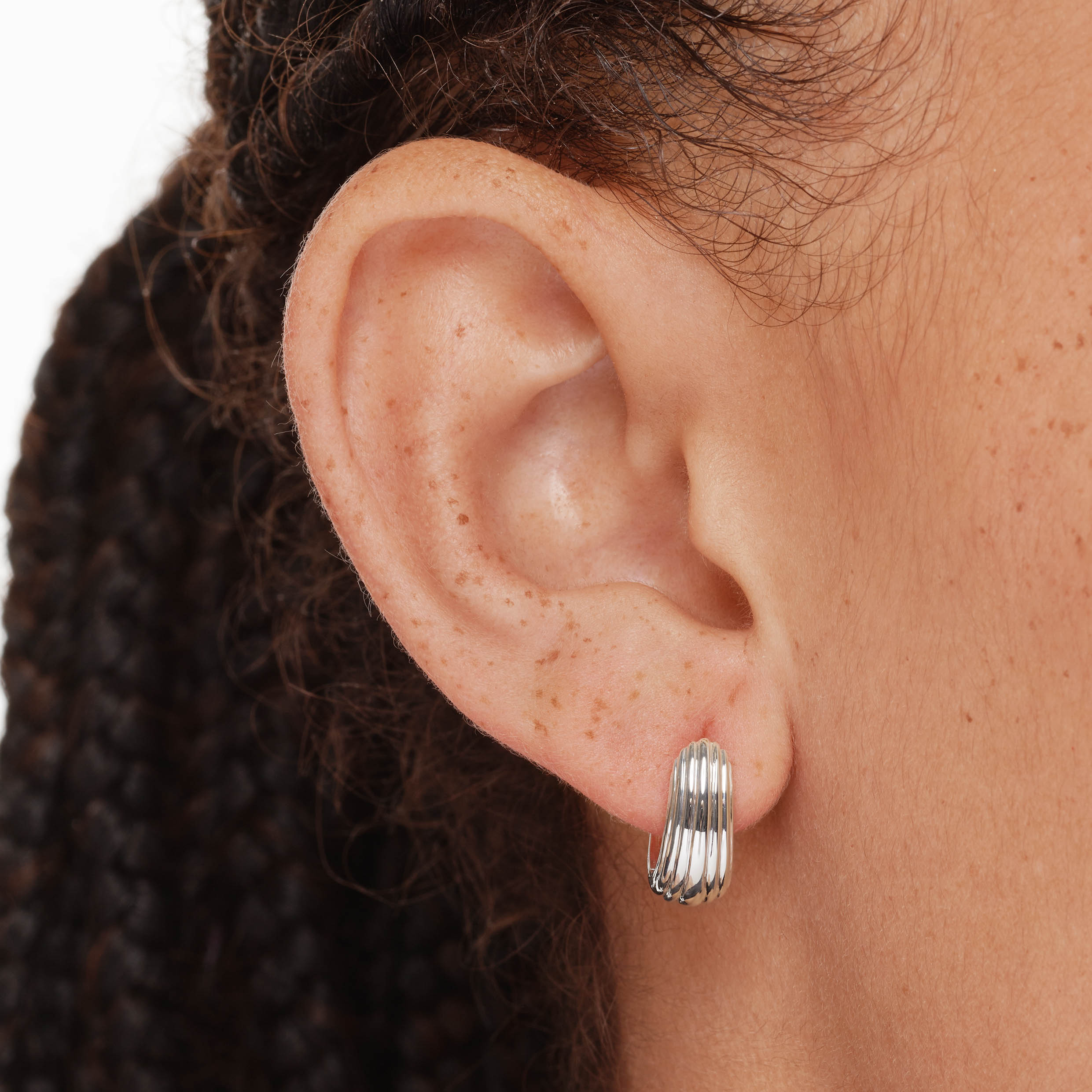 Silver Ribbed Dome Huggie Earrings for Women - Trendy Hoop Earrings for Everyday Wear & Special Occasions