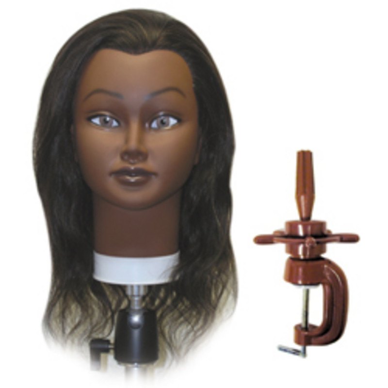 CELEBRITY HAIR MANIKINS TINA ETHNIC 100% HUMAN HAIR WITH HOLDER - Perfect for Salon Training, Cosmetology Practice & Hair Styling Demonstrations