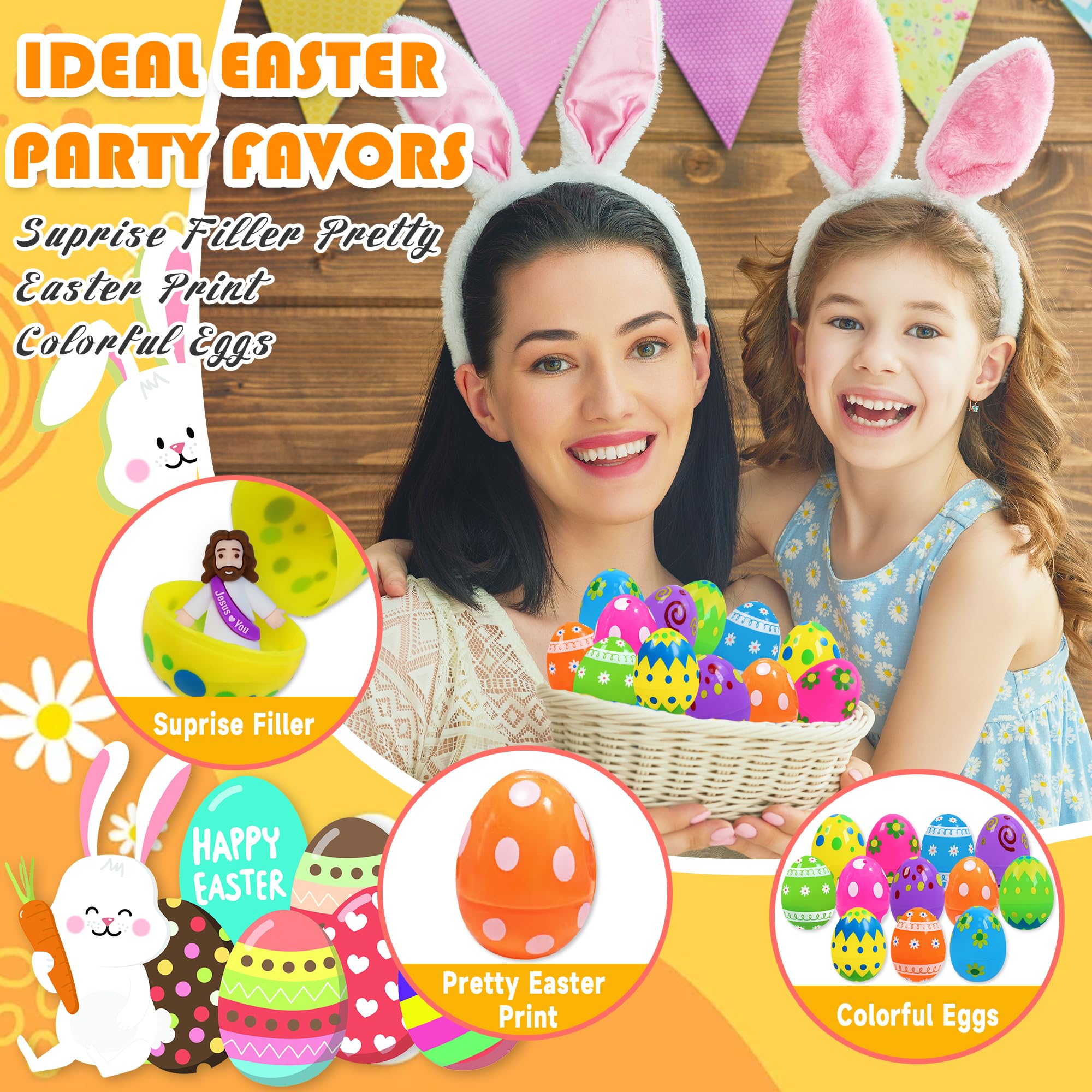 24 Pcs Prefilled Easter Eggs with Mini Jesus Figures - Easter Egg Hunt Toys, Easter Basket Stuffers, Party Favors for Kids & Toddlers - Perfect for Classroom Prizes, Easter Gifts & Holiday Celebrations