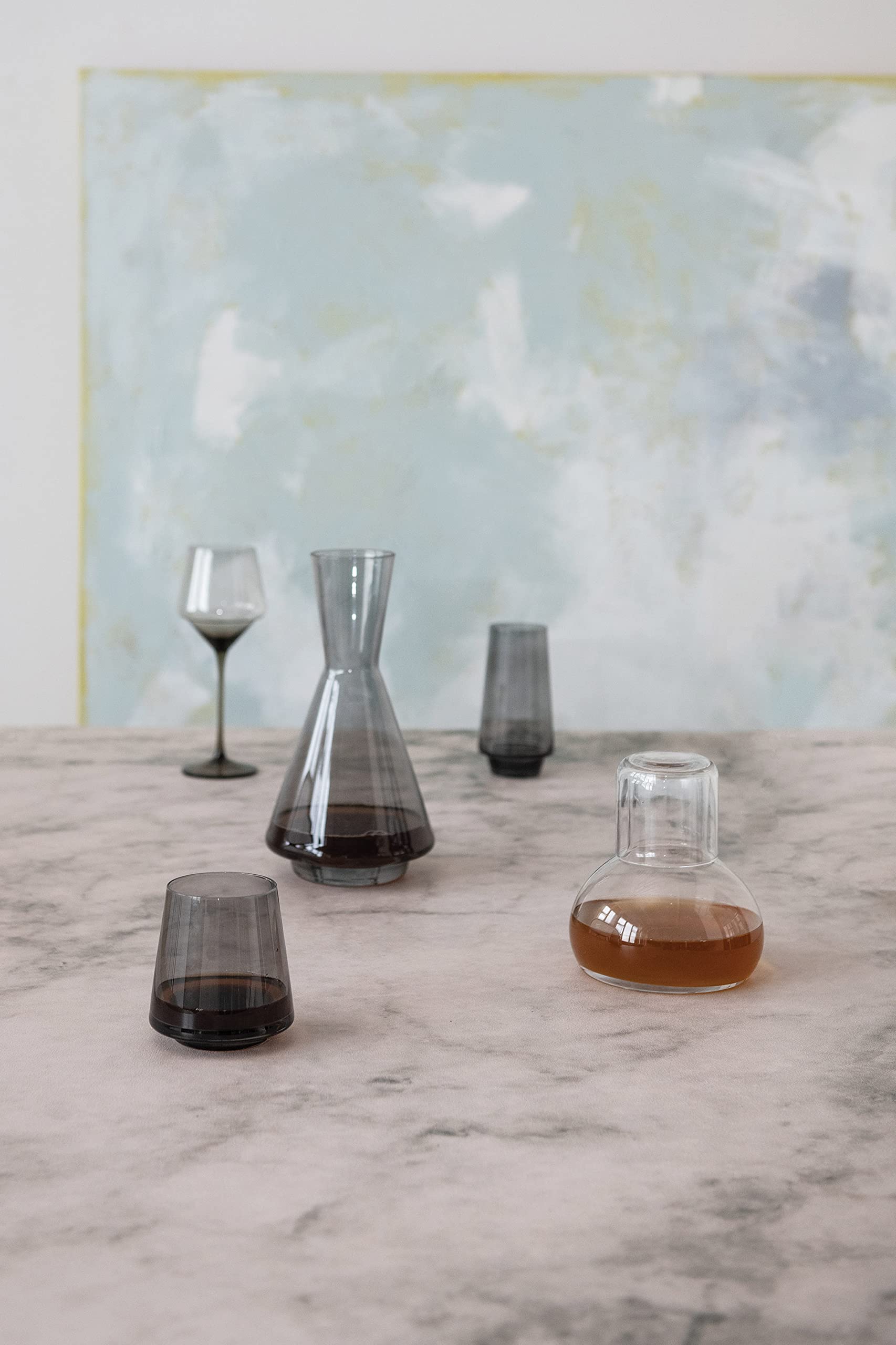 Bloomingville 6-Piece Long Stem Wine Glass Set with Smokey Grey & Clear Glass Finish - Elegant Stemware for Red Wine, White Wine & Champagne - Perfect for Dinner Parties, Weddings & Home Entertaining