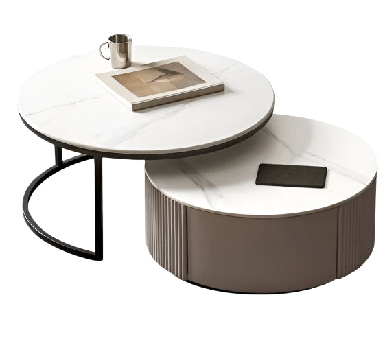 27.6x27.6x11.4 inch / 70x70x29сm + 31.5x31.5x15 inch / 80x80x38сm / Semi-enclosed gray color / main coffee table + large coffee table