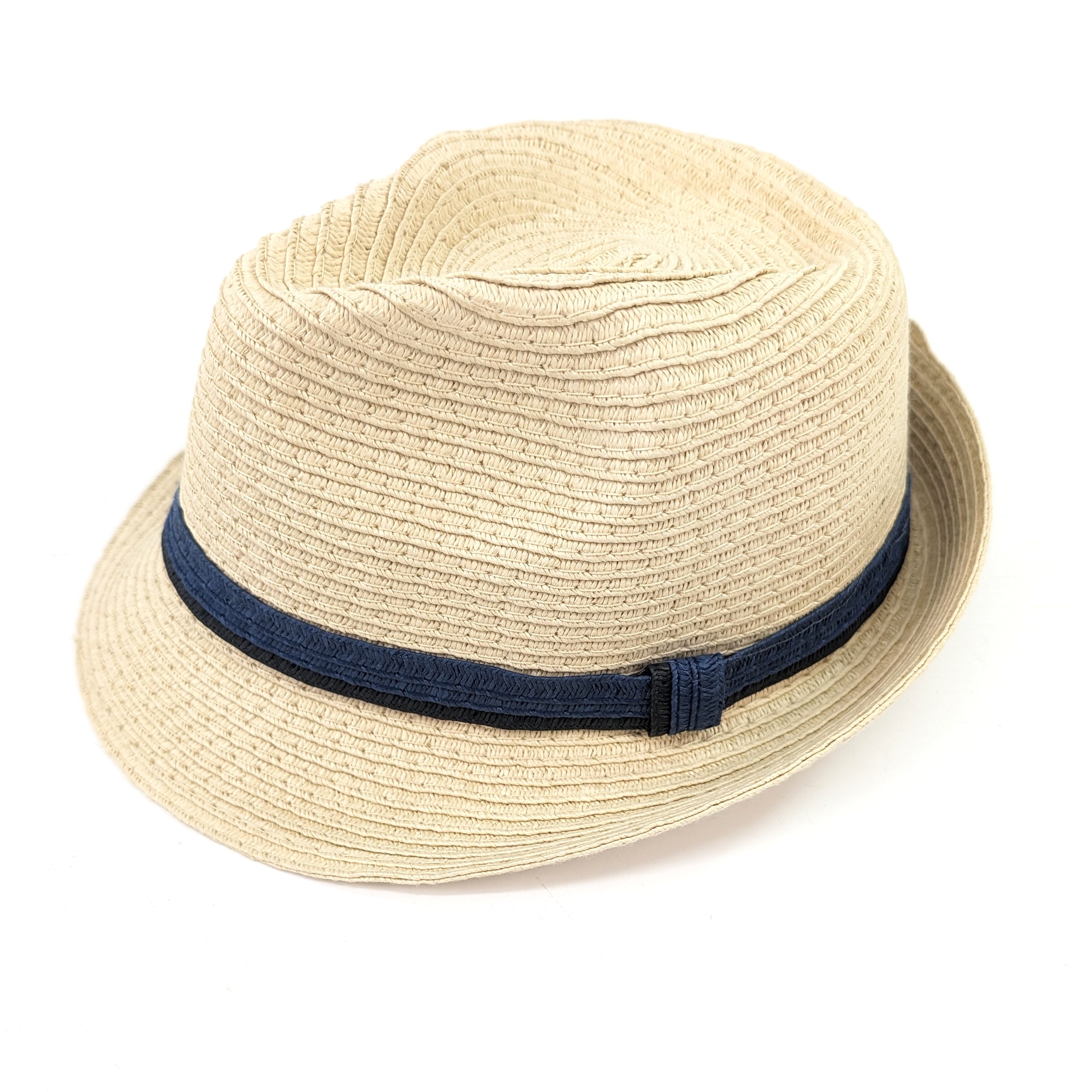 Kids' Foldable Trilby Hat with Two Blue Bands - Stylish Sun Protection for Boys & Girls - Perfect for Outdoor Play, Beach Trips, and Summer Fashion