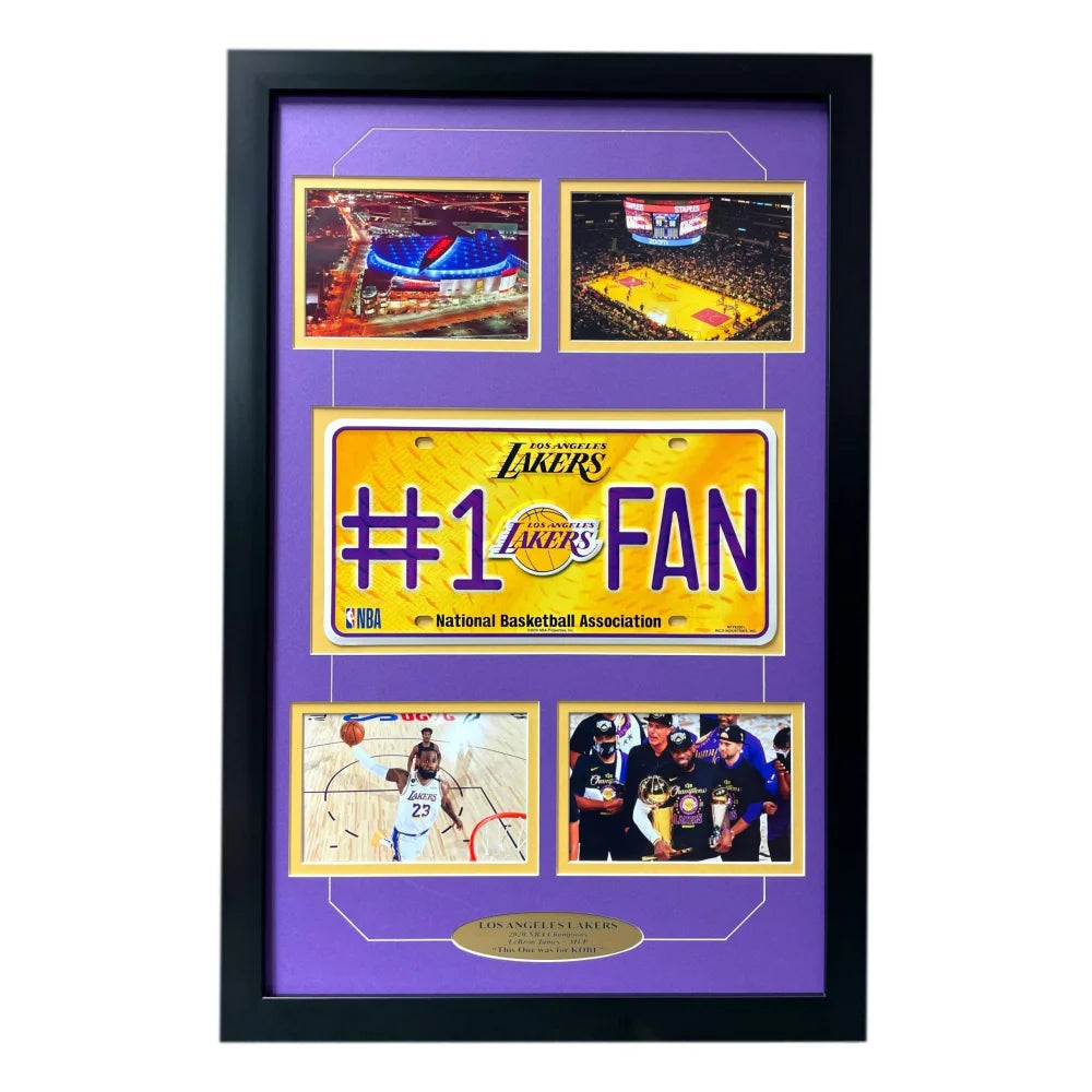 Los Angeles Lakers Fan License Plate Framed Collage - Lebron James Memorabilia for Lakers Fans - Perfect for Man Cave, Sports Bar, or Gift for Basketball Lovers