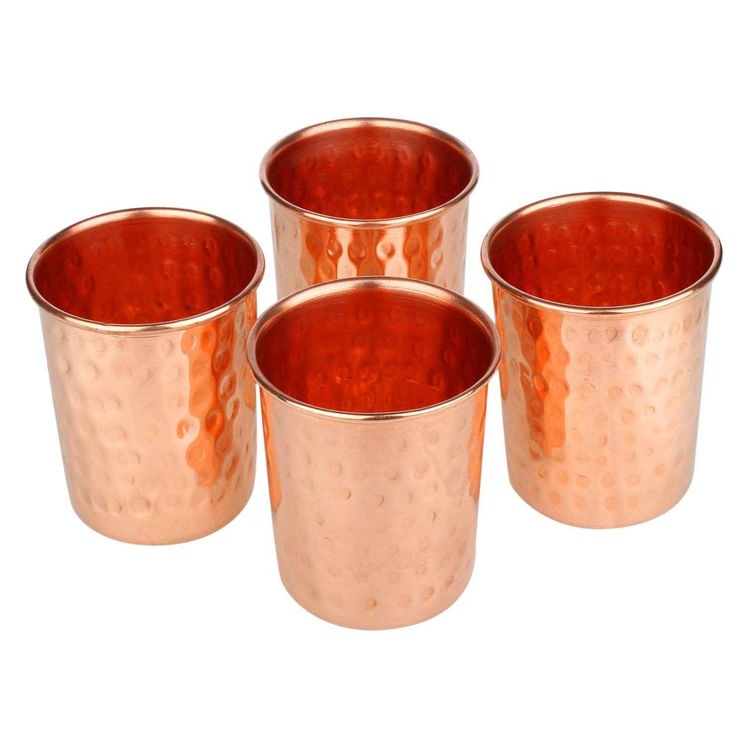 Pure Copper Drinking Tumblers - Ayurvedic Health Benefits, Hammered Finish - 4-Piece Set (250ml / 8oz) - Perfect for Water, Juice & Wellness Rituals at Home or Office