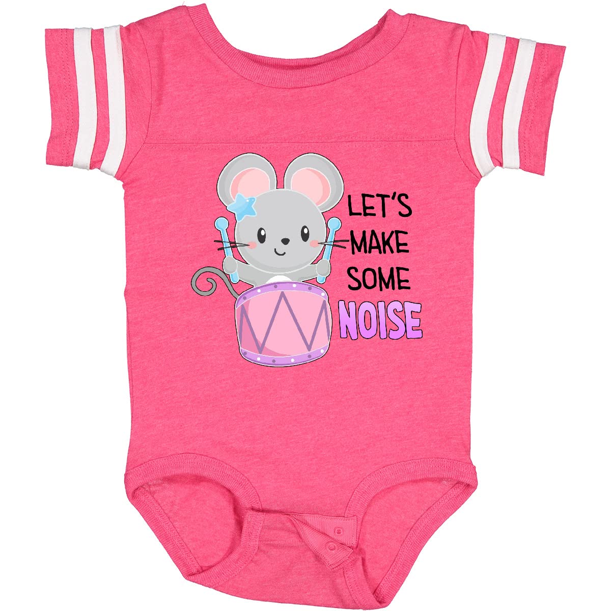 Inktastic Let's Make Some Noise Cute Mouse Drummer Baby Bodysuit - Adorable Musical Themed Onesie for Infants & Toddlers - Perfect for Concerts, Music Parties & Playtime