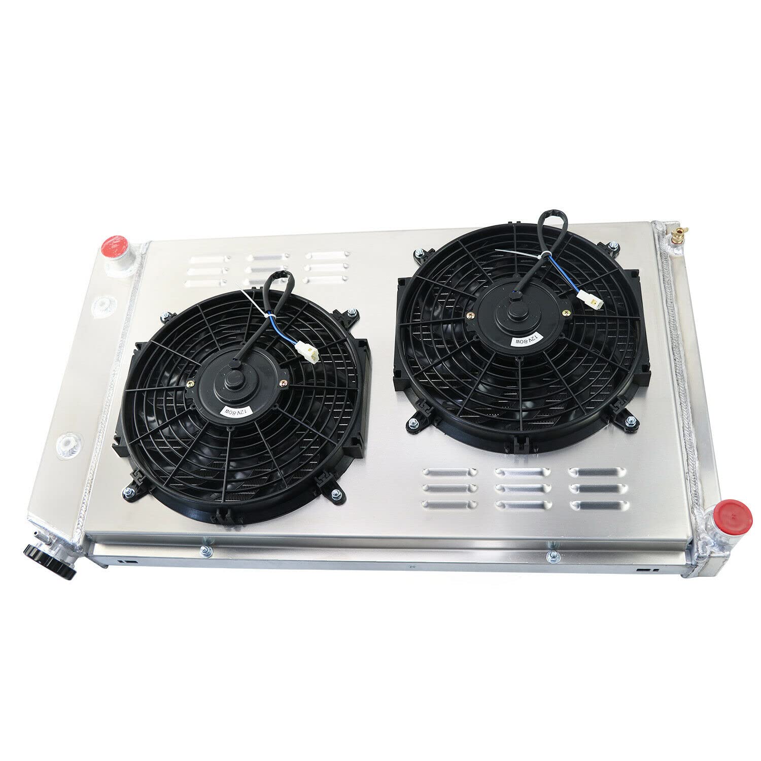 ALLOYWORKS 4-Row Aluminum Radiator with Shroud Fan & Relay Kit for 1970-1981 Pontiac Firebird/Trans Am V8 I6 4.3L - High Performance Cooling Upgrade for Classic Muscle Cars & Hot Rods
