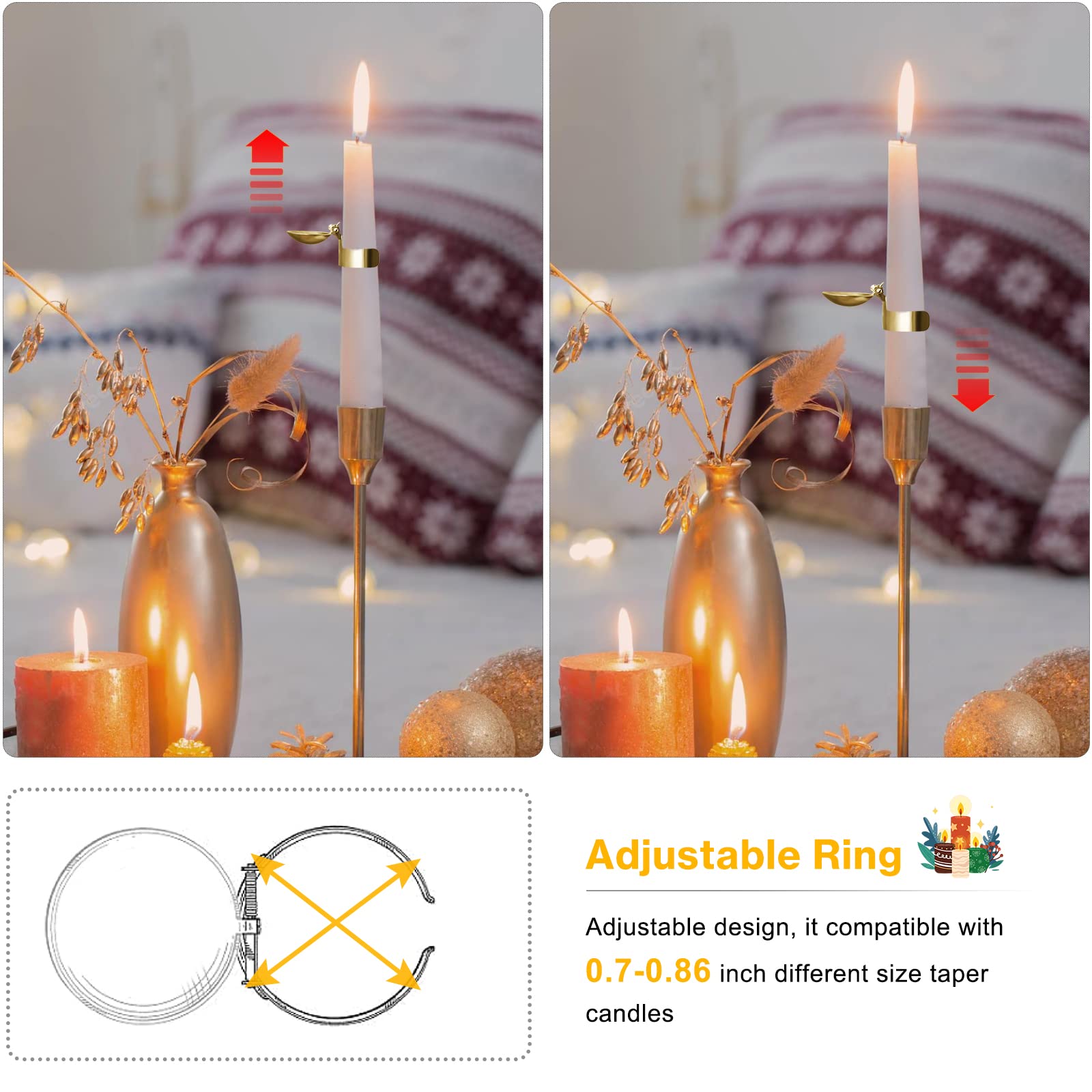 8-Piece Automatic Candle Snuffer Kit with Storage Box - Swedish Candle Extinguisher Rings & Clip-On Wick Stoppers for Safe Candle Extinguishing (Gold) | Perfect for Home Decor, Romantic Dinners, Spa Relaxation & Candle Lovers Gift