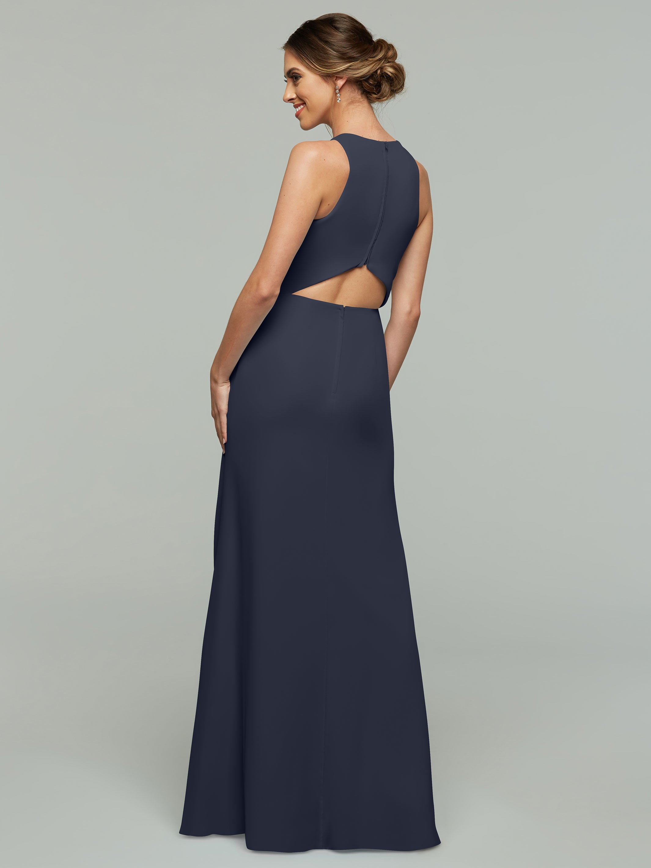 Elegant 80175 Chiffon A-Line Bridesmaid Dress with Plunging Halter Neckline - Perfect for Weddings, Formal Events & Special Occasions