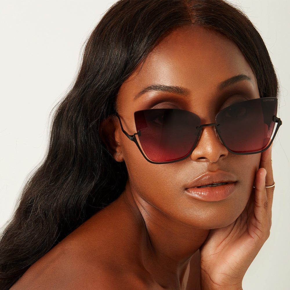 Vixen Ruby Rimless Metal Cateye Sunglasses for Women - Trendy Retro Cat Eye Shades with UV Protection - Perfect for Beach, Driving & Fashion Outfits