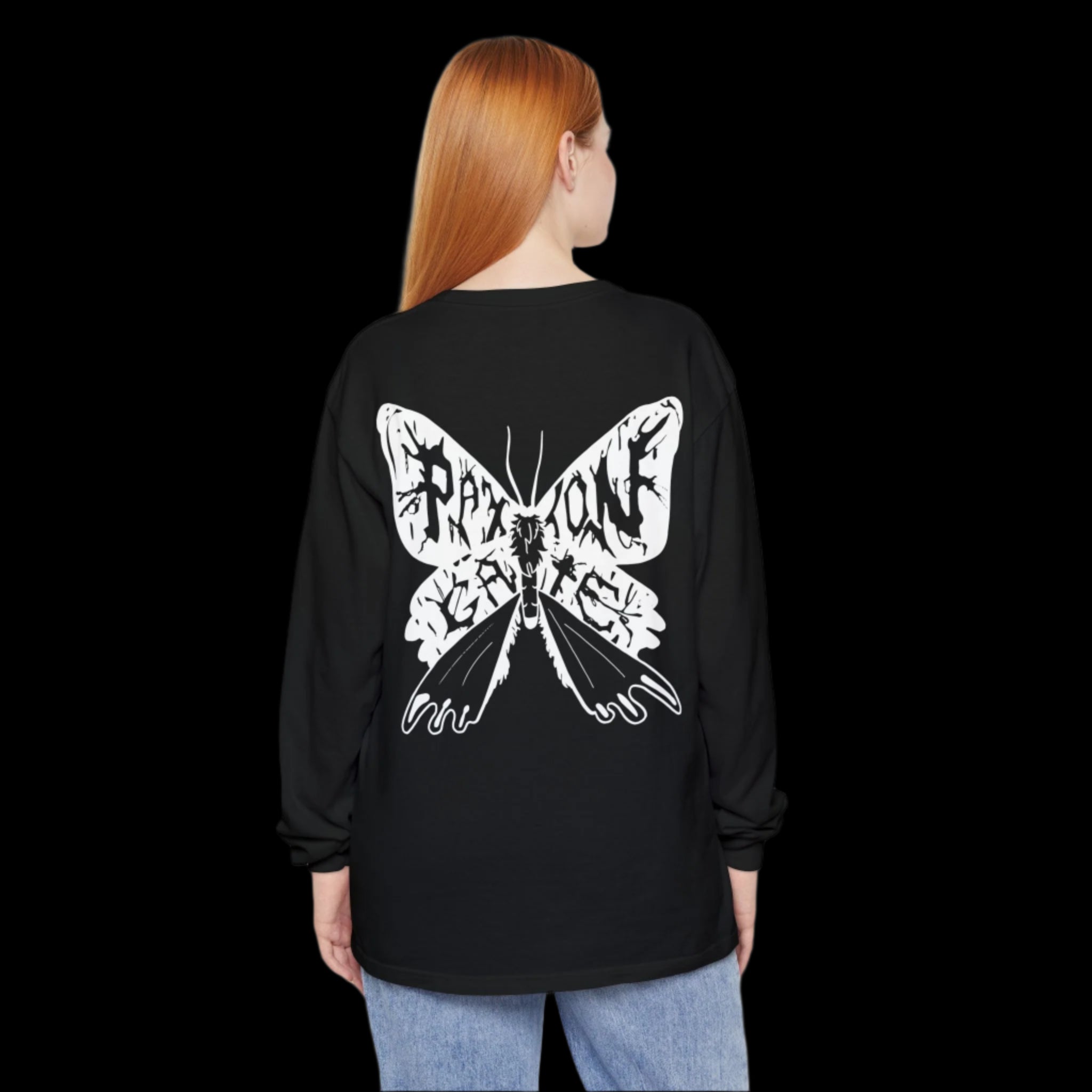 Unisex Paxton Gate Moth Print Long Sleeve T-Shirt | Vintage Gothic Style Cotton Tee for Men & Women | Perfect for Halloween, Cosplay and Alternative Fashion