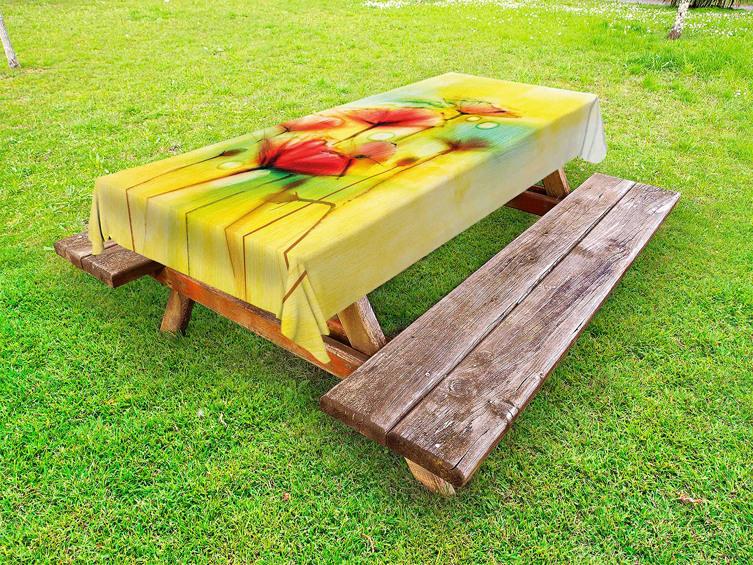 Ambesonne Floral Outdoor Tablecloth - Poppy Flower Design in Vibrant Yellow & Red, Washable Picnic Table Cover 58x84 Inches - Perfect for Spring Garden Parties, Outdoor Dining & Picnics
