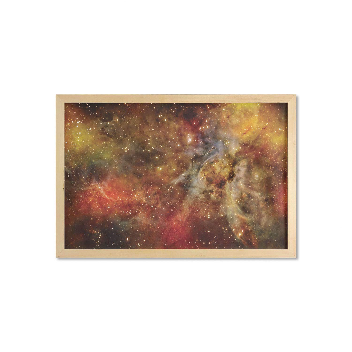 Lunarable Outer Space Wall Art with Frame - Nebula & Star Clusters Galaxy Universe Print, 35x23 Inch Black Orange Yellow Fabric Poster for Bathroom, Living Room, Bedroom & Dorm Decor | Perfect for Space Theme Rooms, Home Office & Gift Ideas